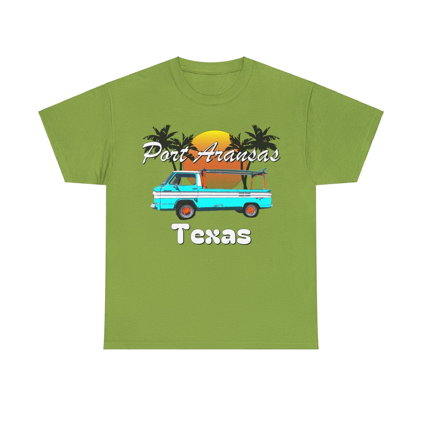 Port Aransas Texas, Port A Surfer, Palm Trees, Beach Vacation Heavy Cotton Tee