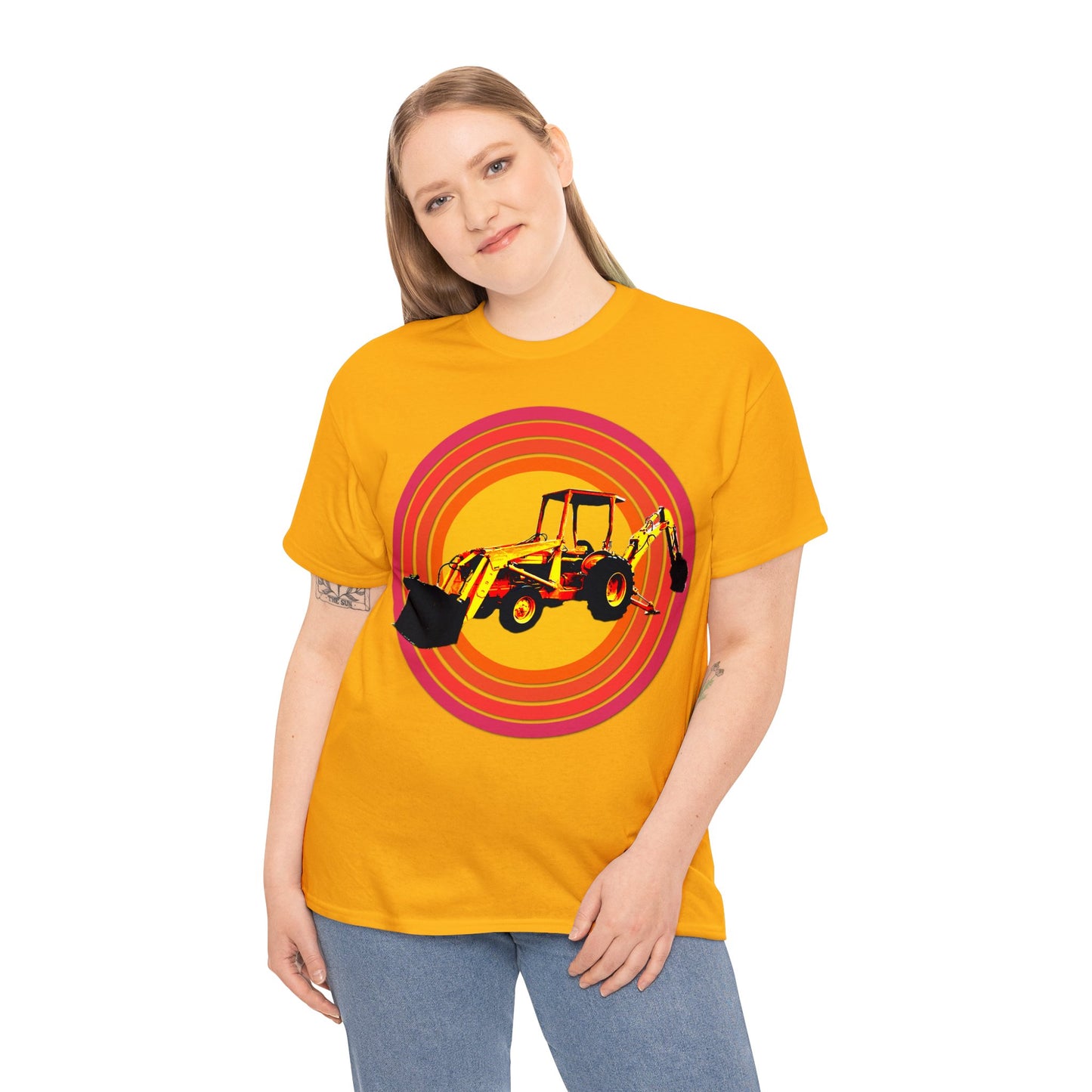 Back Hoe, Tractor, Bulldozer, Excavator, Construction, Under Construction Heavy Cotton Tee