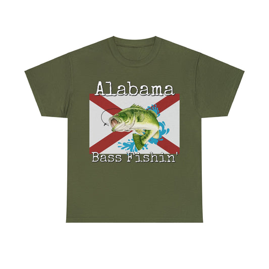 Vintage Retro Alabama Bass Fishing Heavy Cotton Tee