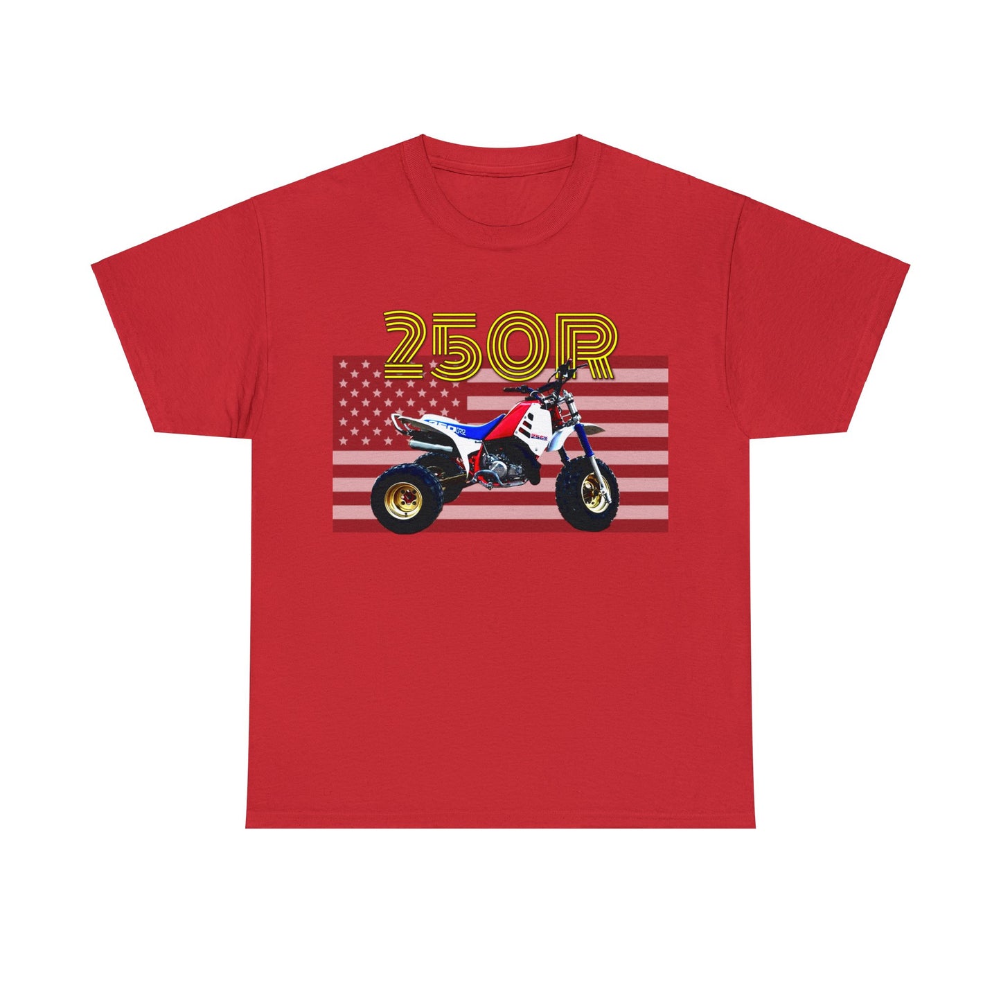 250r ATV ATC Vintage Retro Three Wheeler American Flag Heavy Cotton Tee