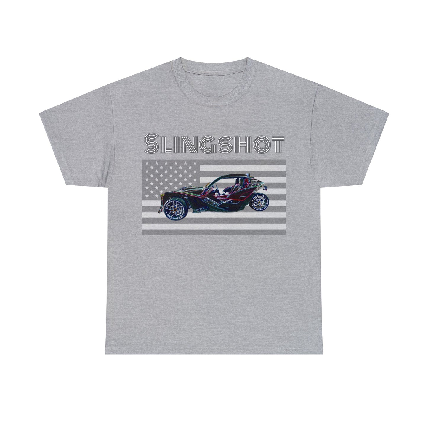 Sling Shot Three Wheel Car, Slingshot Convertible, American Flag Heavy Cotton Tee