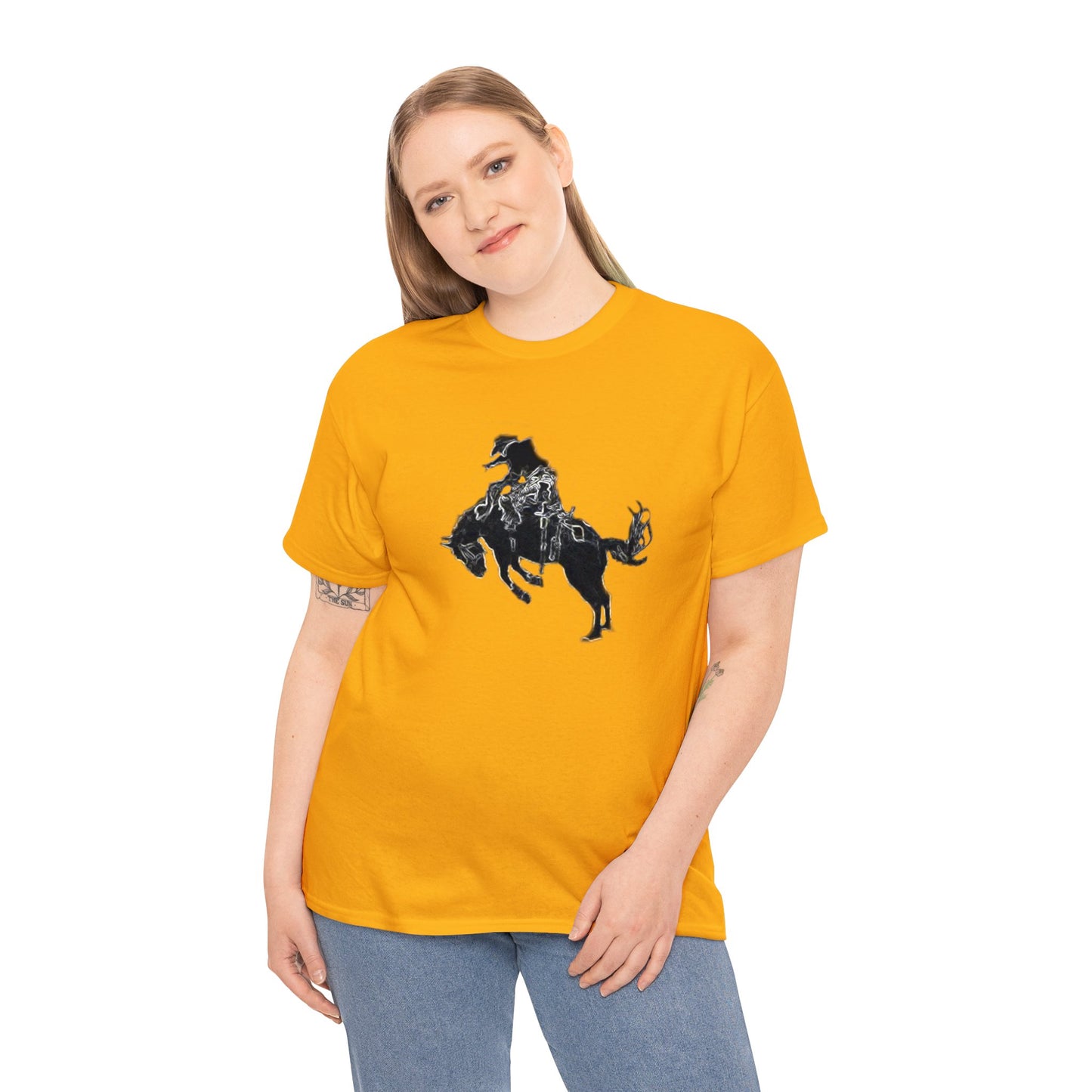 Rodeo, Bronco Rider, Bronc Buster, Cowboy Rider, Horse Rider, Wild Horse Heavy Cotton Tee