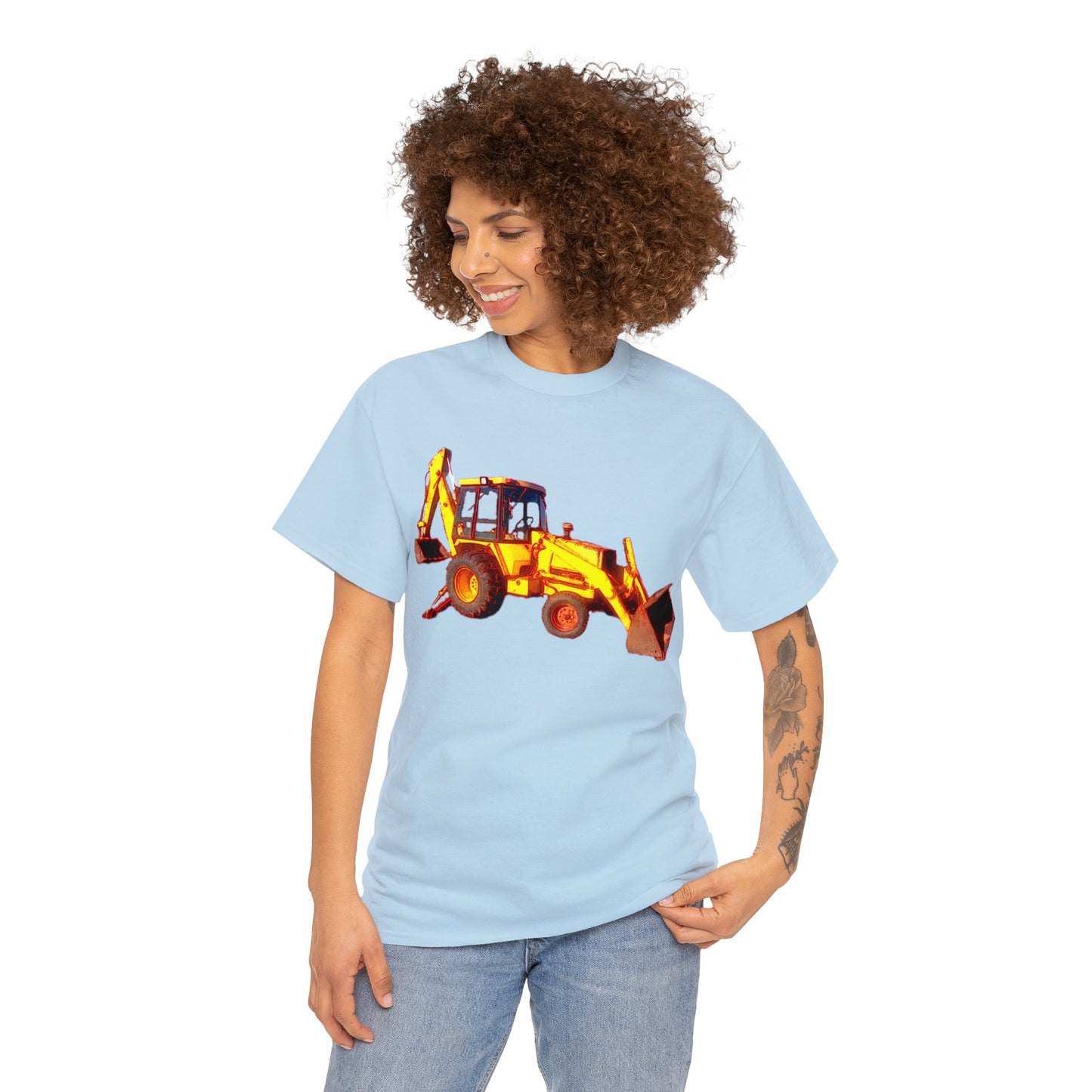 Back Hoe, Tractor, Bulldozer, Excavator, Construction, Under Construction Heavy Cotton Tee