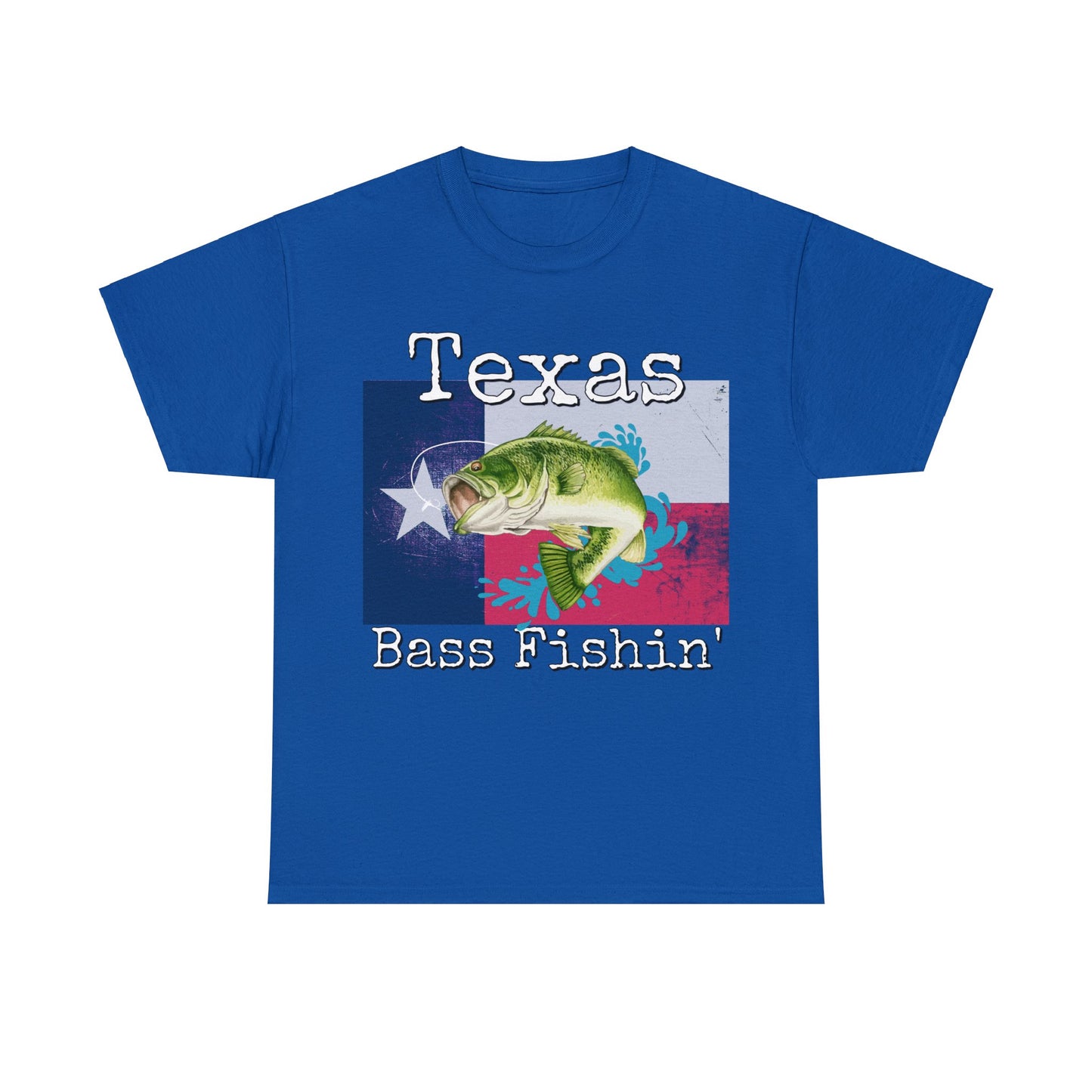 Vintage Retro Bass Fishing Fisherman Texas Heavy Cotton Tee