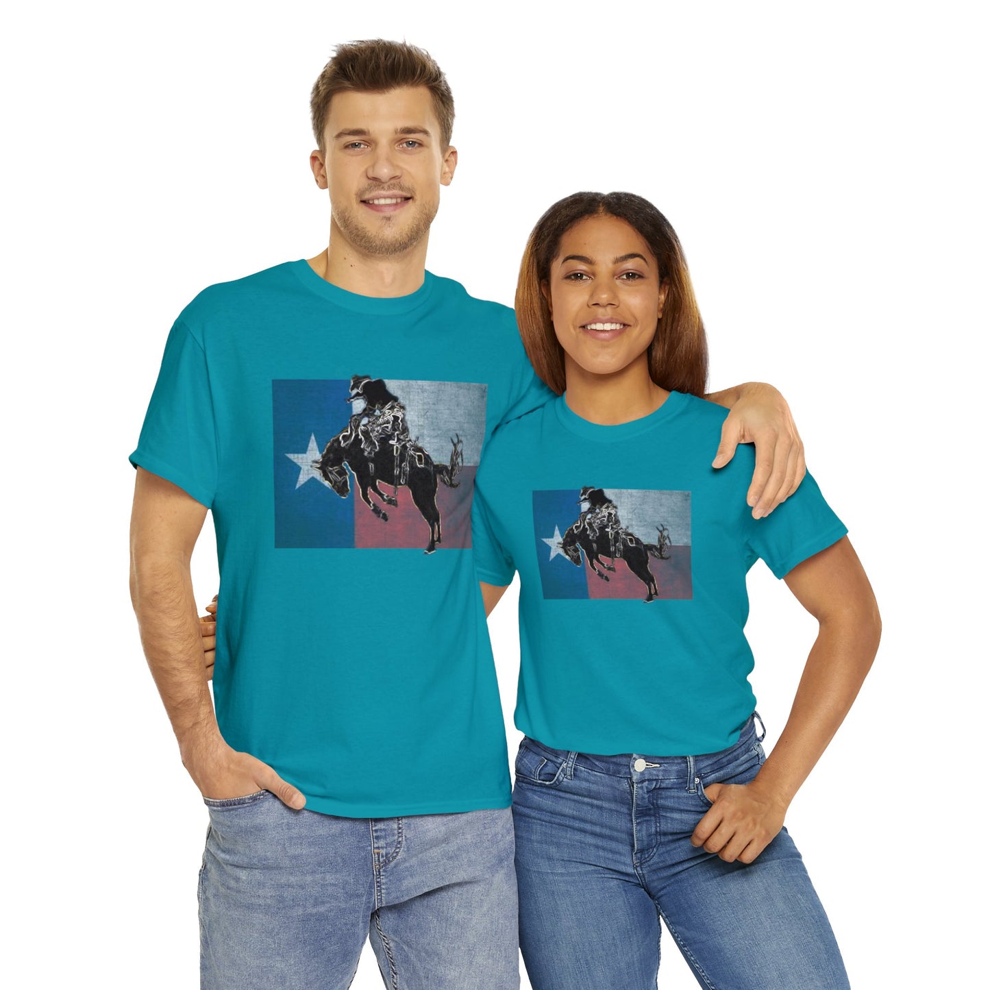 Rodeo, Bronco Rider, Bronc Buster, Cowboy Rider, Horse Rider, Wild Horse Heavy Cotton Tee