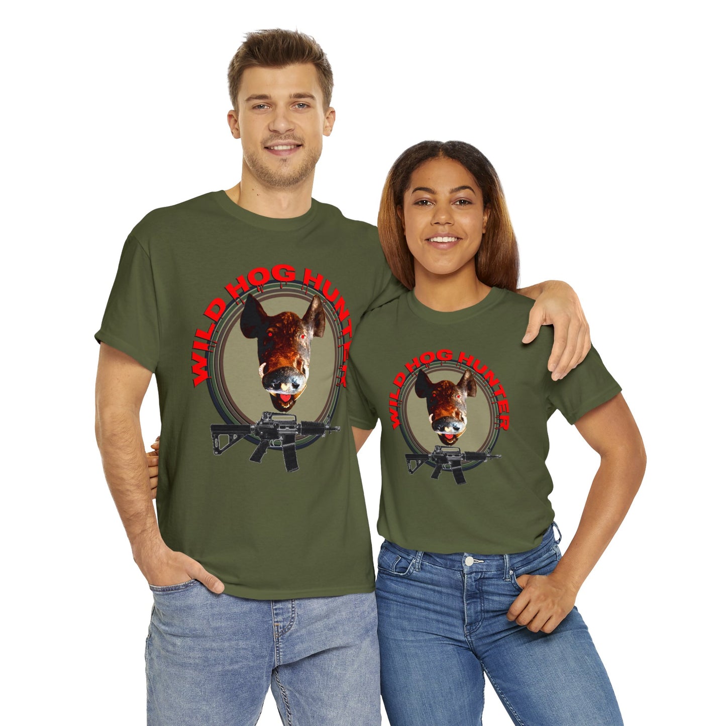 Wild Hog Hunter, Wild Hog, Hog Wild, Hog Boar Hunting Heavy Cotton Tee