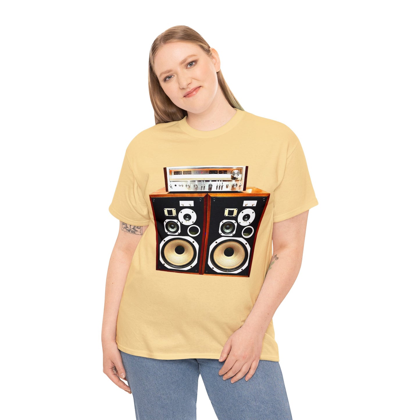 Vintage Stereo Receiver and Speakers, Audiophile, Retro Stereo, High Fidelity Heavy Cotton Tee