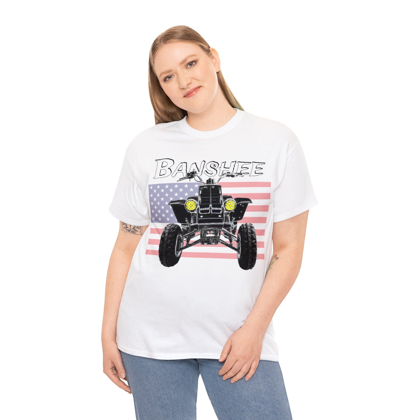 Banshee Quad ATV, Banshee Four Wheeler, Quad Bike American Flag Heavy Cotton Tee