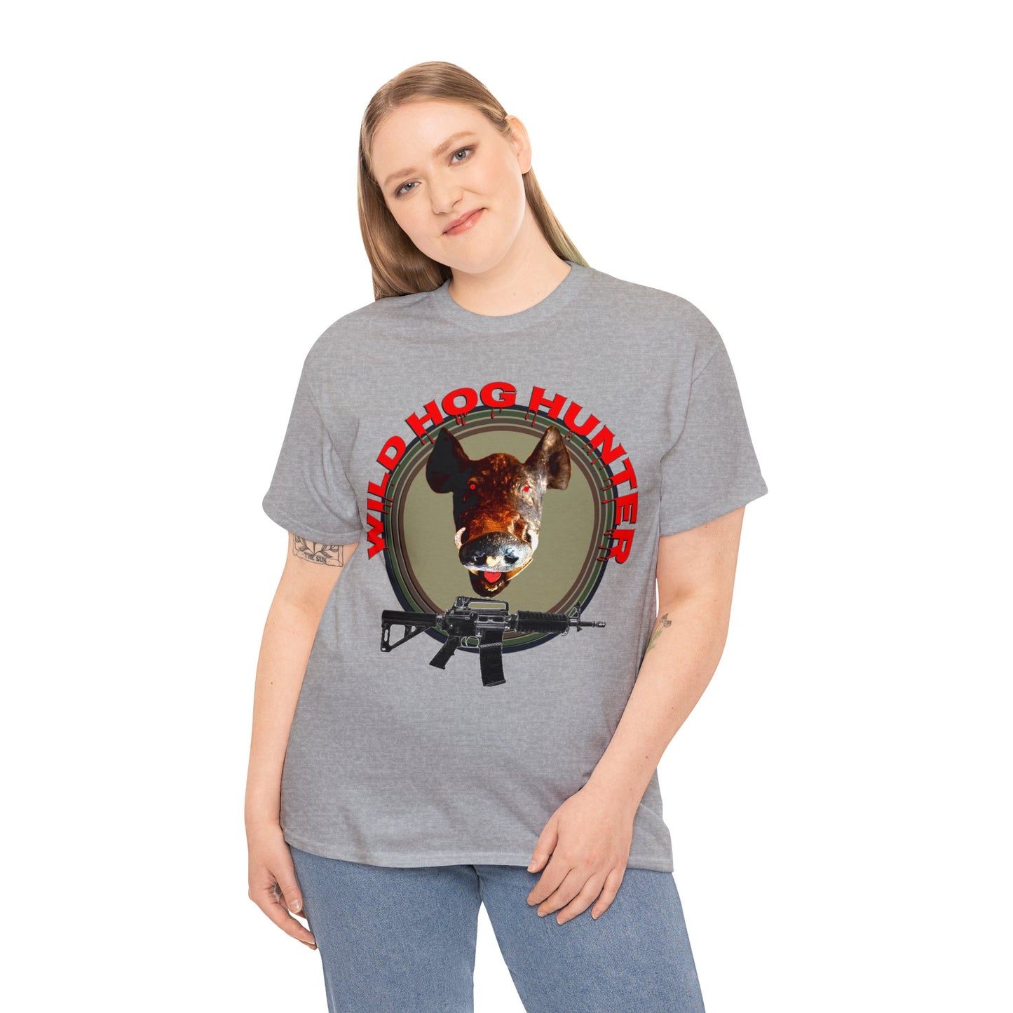 Wild Hog Hunter, Wild Hog, Hog Wild, Hog Boar Hunting Heavy Cotton Tee