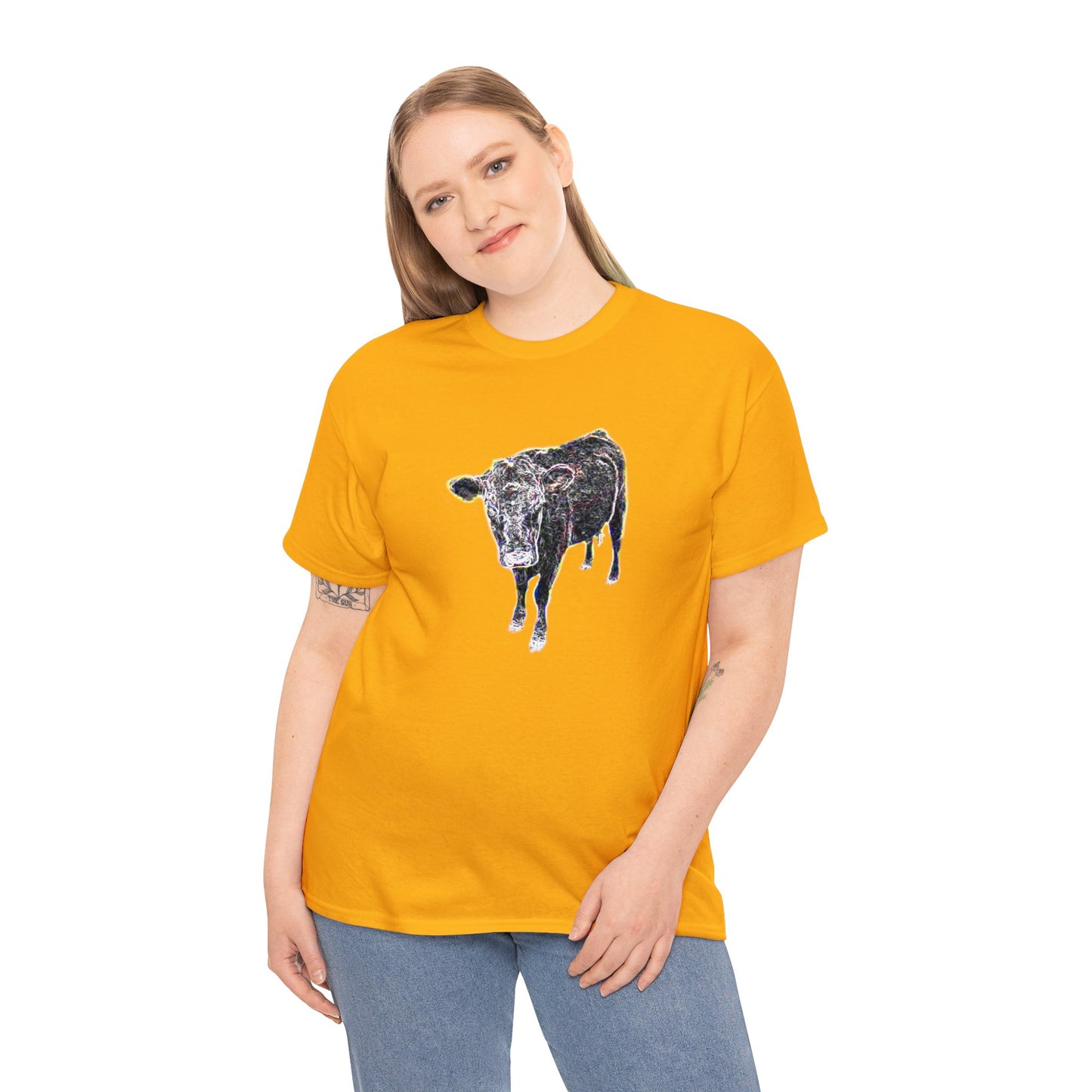 Vintage Retro Cow on the Farm Heavy Cotton Tee