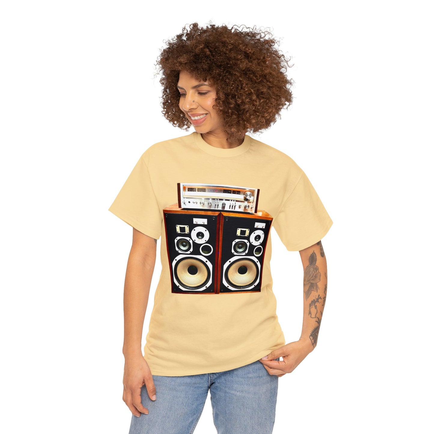 Vintage Stereo Receiver and Speakers, Audiophile, Retro Stereo, High Fidelity Heavy Cotton Tee