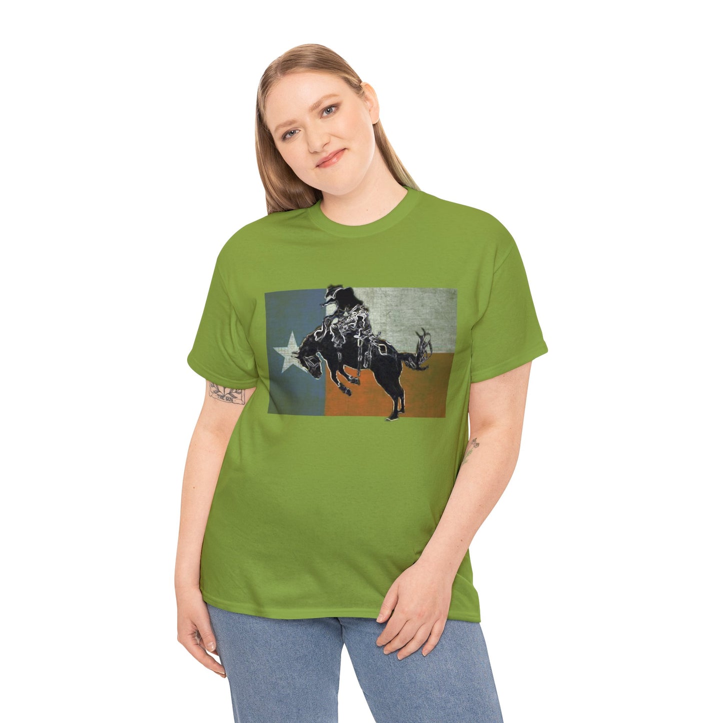 Rodeo, Bronco Rider, Bronc Buster, Cowboy Rider, Horse Rider, Wild Horse Heavy Cotton Tee