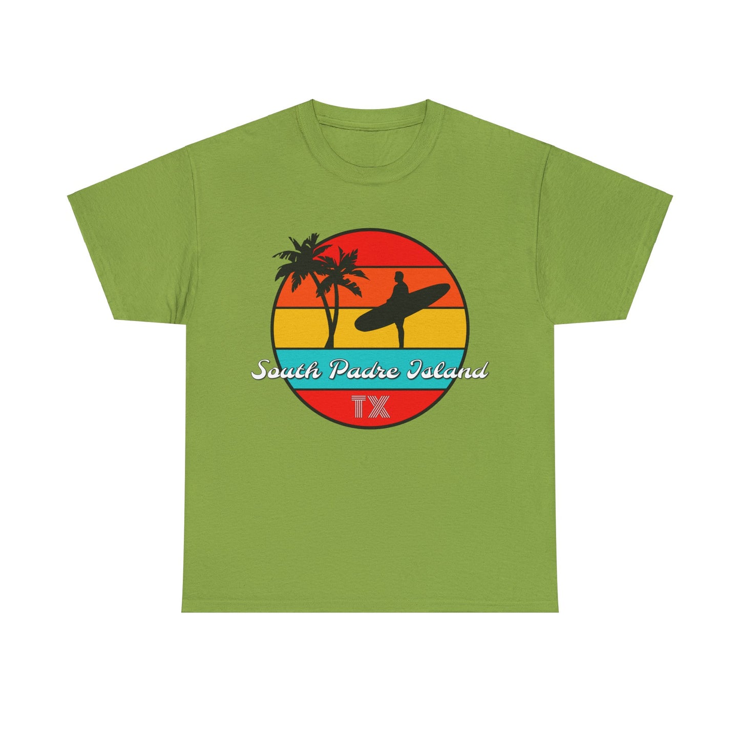 South Padre Island Texas, South Padre Surfer, Palm Trees Heavy Cotton Tee