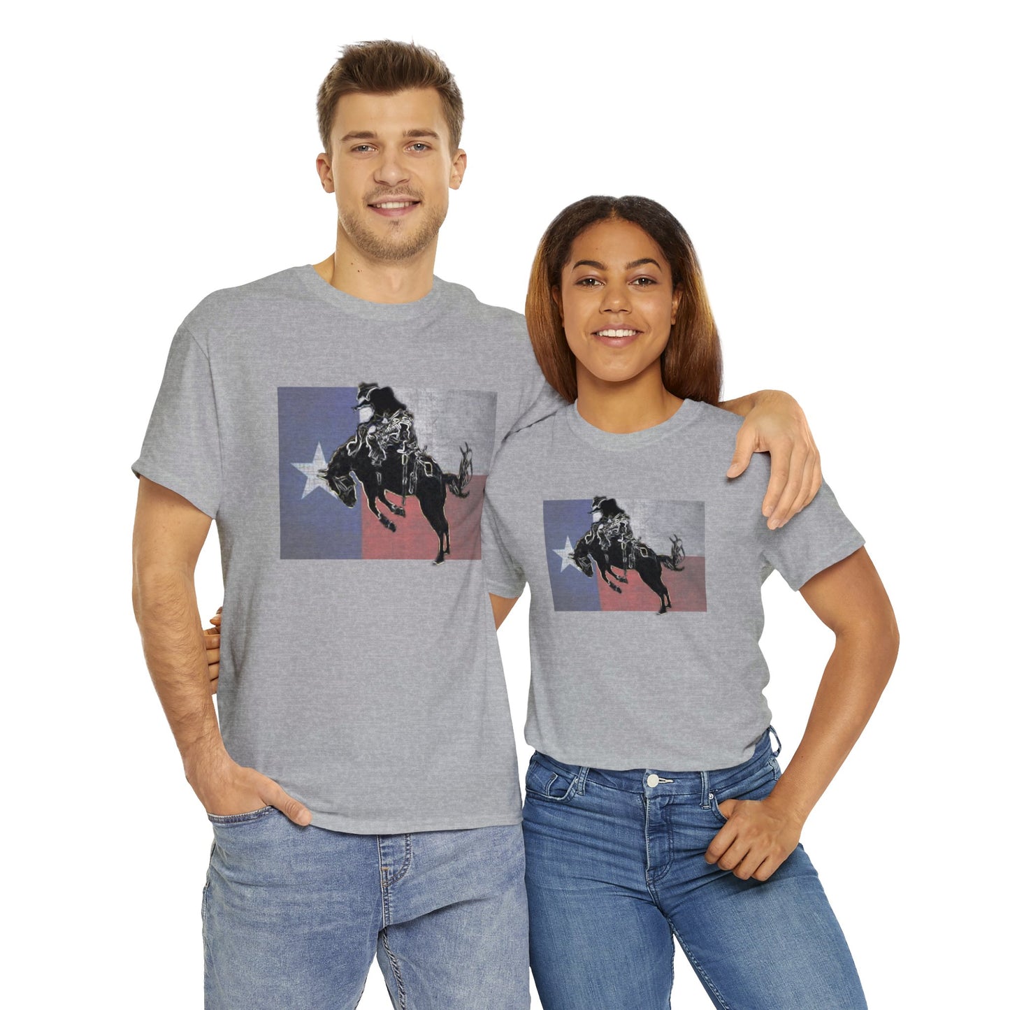 Rodeo, Bronco Rider, Bronc Buster, Cowboy Rider, Horse Rider, Wild Horse Heavy Cotton Tee