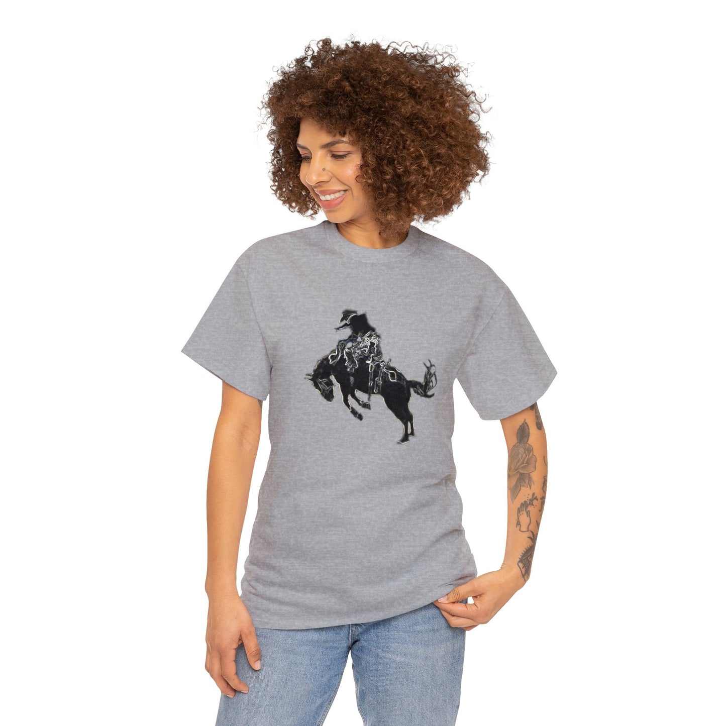 Rodeo, Bronco Rider, Bronc Buster, Cowboy Rider, Horse Rider, Wild Horse Heavy Cotton Tee