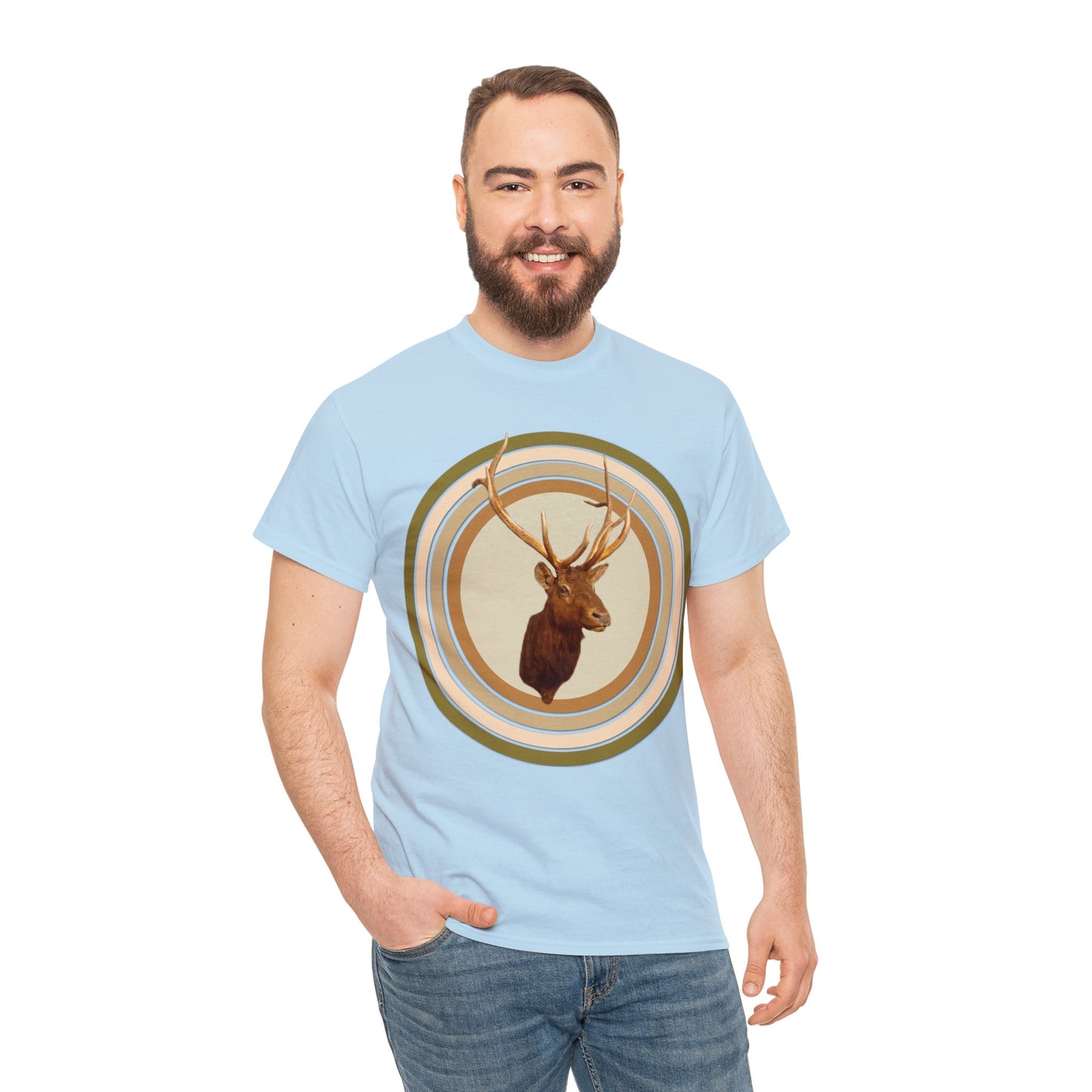 Elk Head, Elk Hunter, Camo Elk Design, Elk Hunting Heavy Cotton Tee