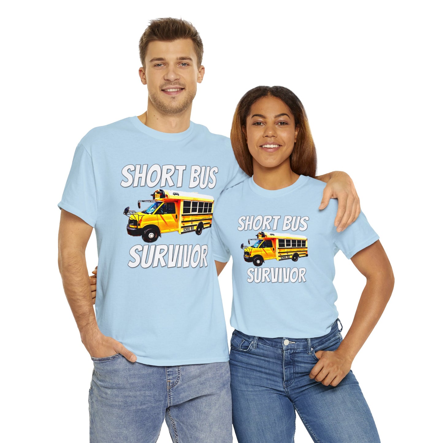 Short Bus, I Survived Riding the Short Bus, School Bus, Short Bus Rider Heavy Cotton Tee