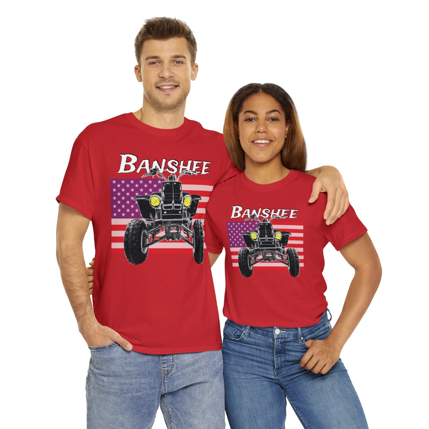 Banshee Quad ATV, Banshee Four Wheeler, Quad Bike American Flag Heavy Cotton Tee