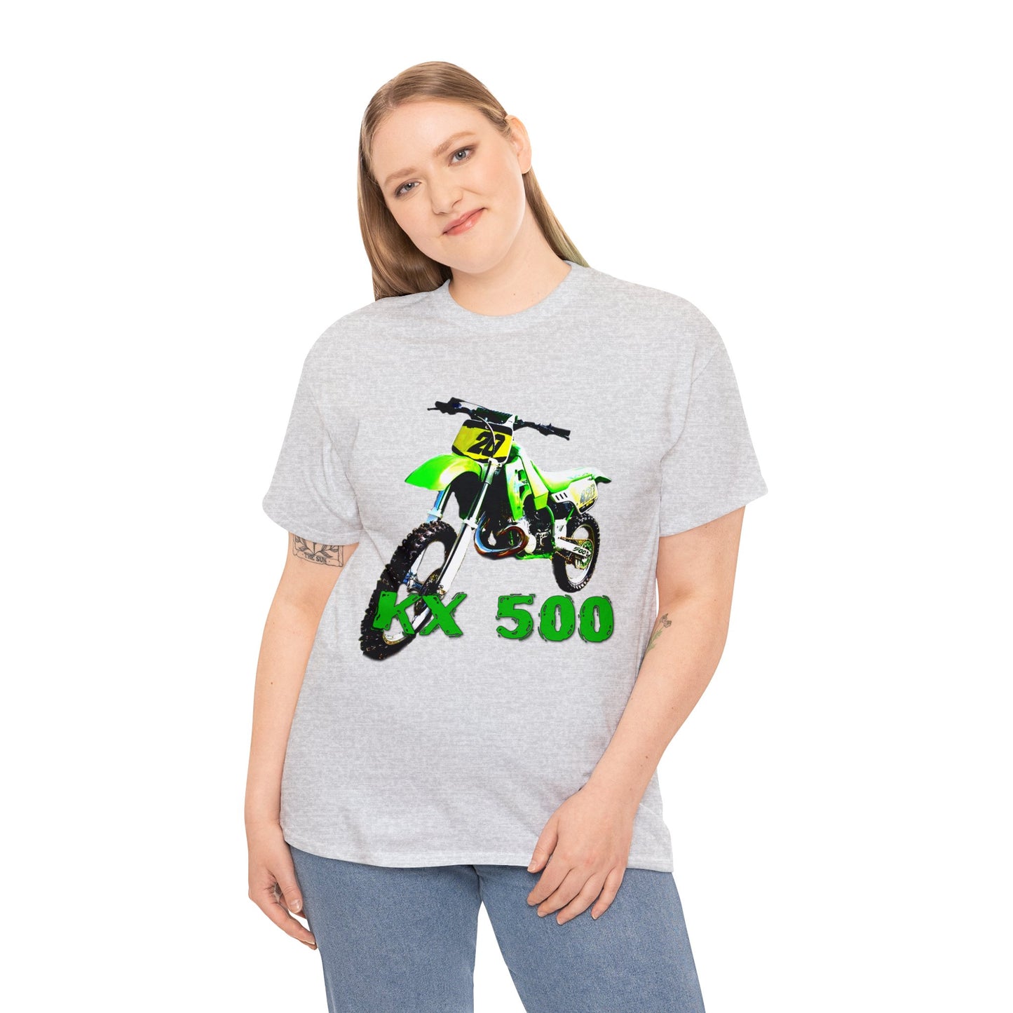 KX 500 Motocross, Vintage Dirt Bike, Green Dirt Bike, Motocross Heavy Cotton Tee