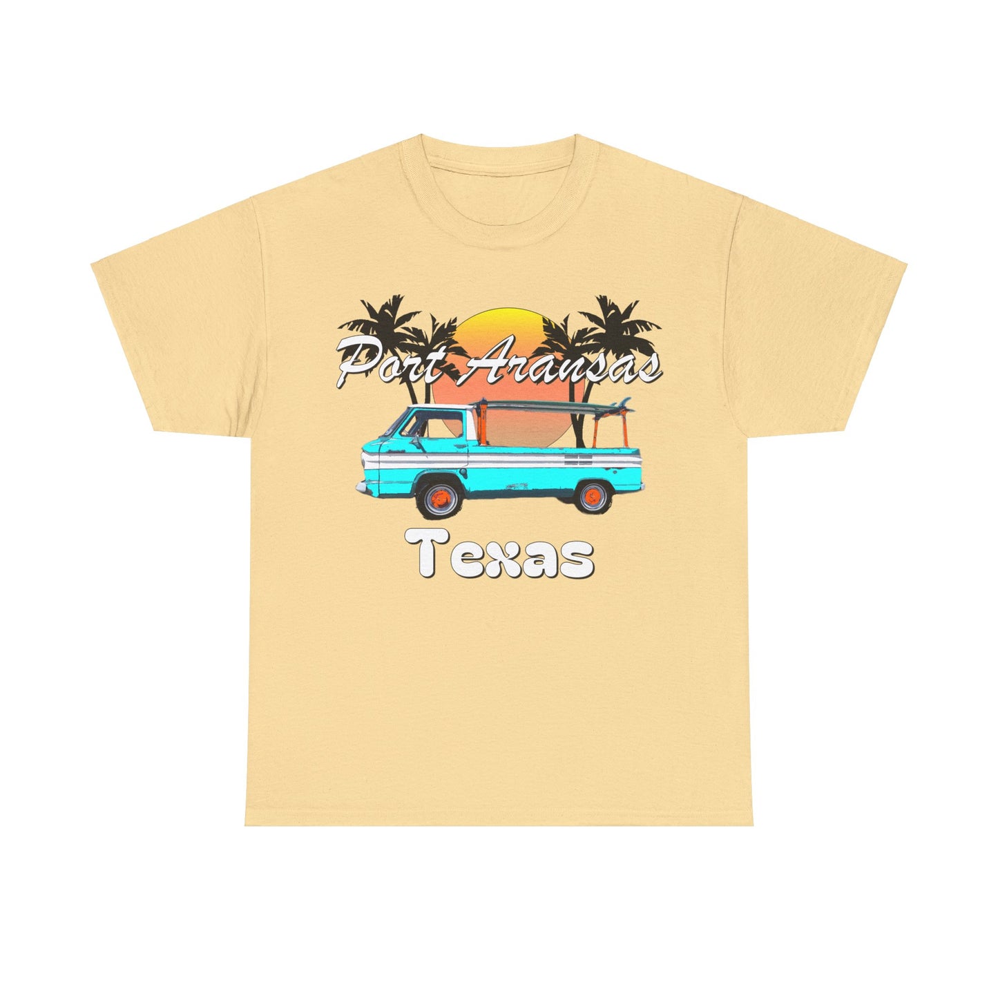 Port Aransas Texas, Port A Surfer, Palm Trees, Beach Vacation Heavy Cotton Tee