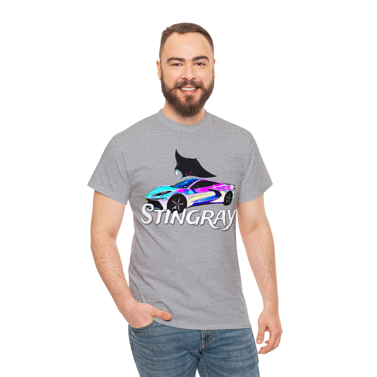 Sting Ray Car, Vette, Stingray Sports Car American Automobile Heavy Cotton Tee