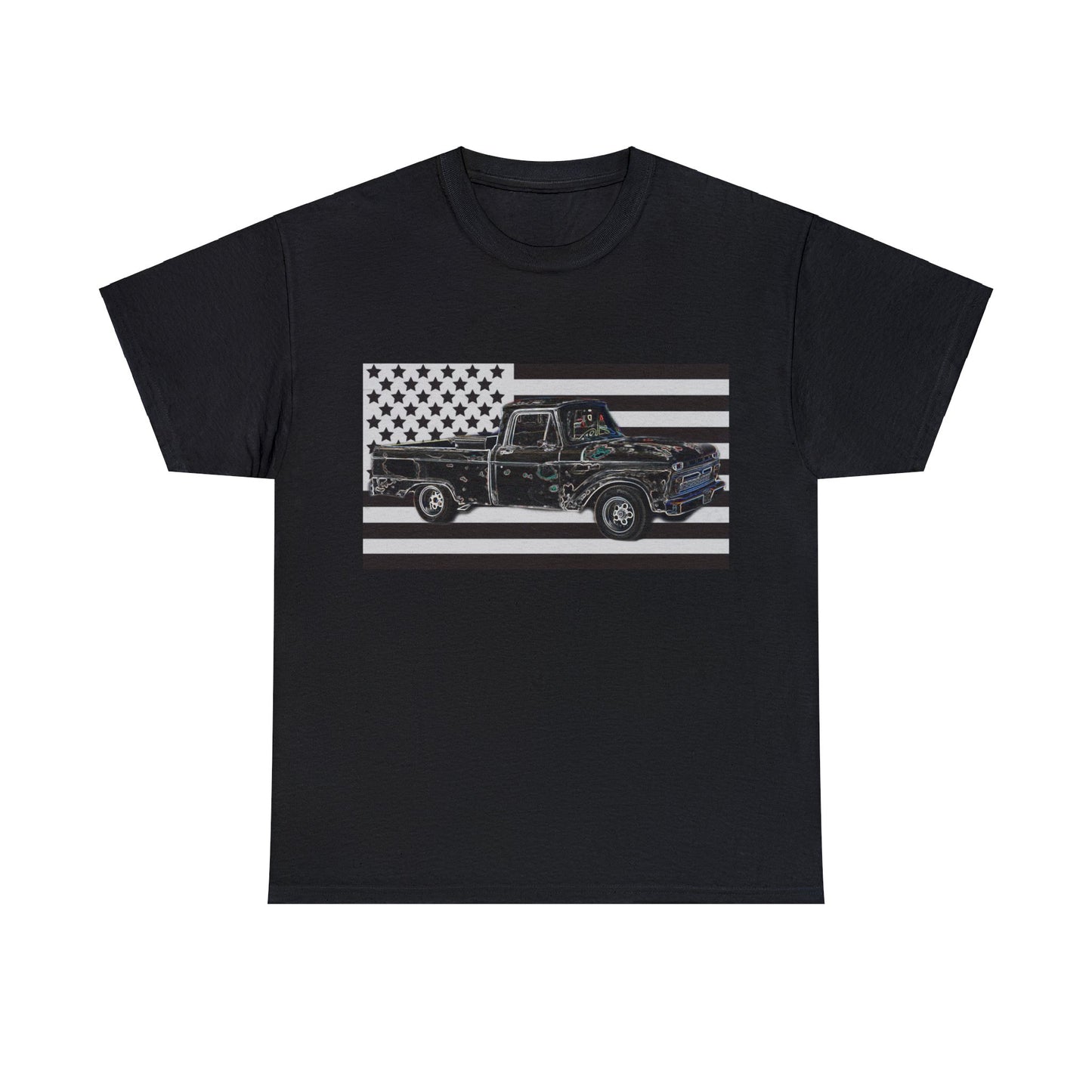 Vintage American Made Pickup Truck and Flag, Antique USA Truck Heavy Cotton Tee