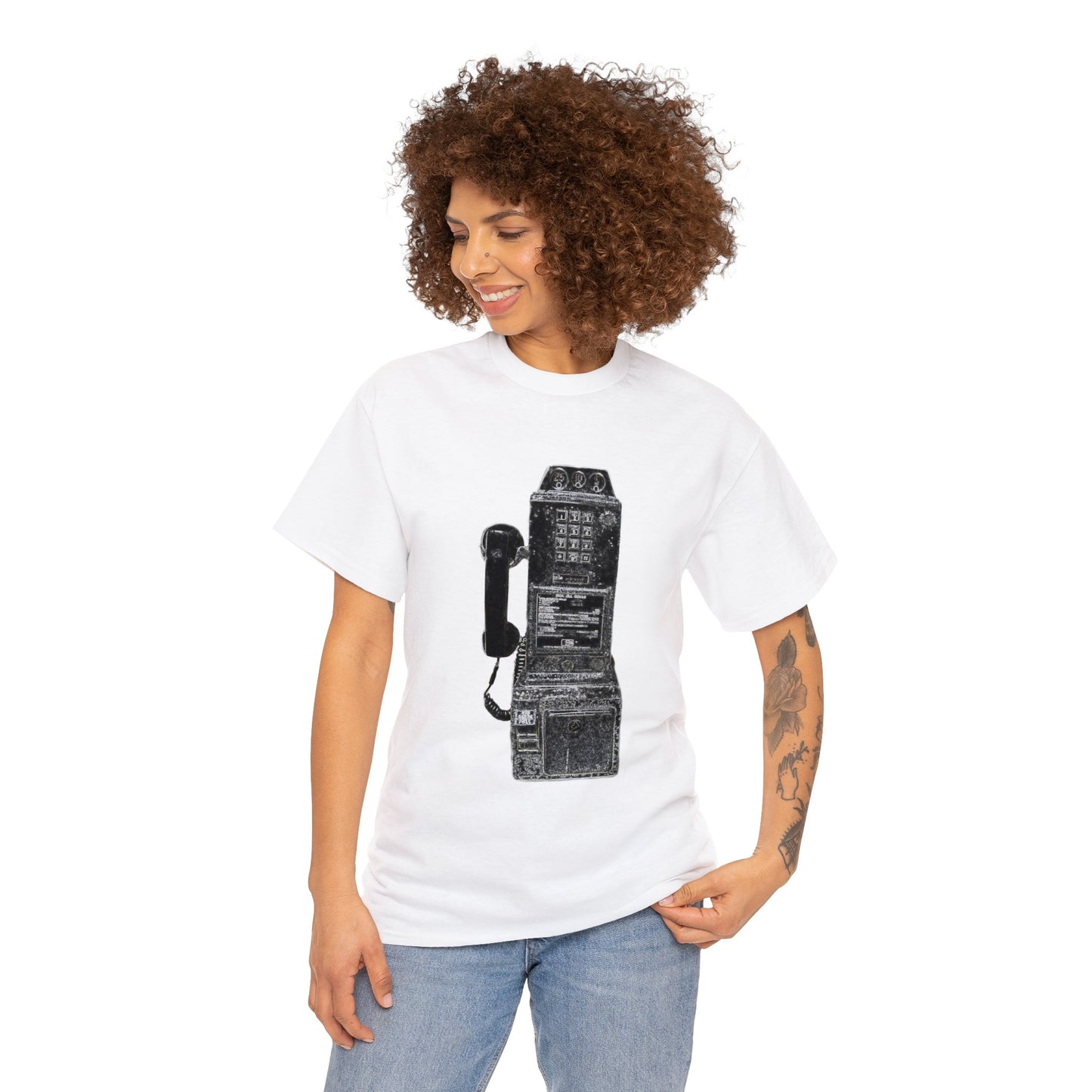 Vintage Retro Pay Phone Antique Telephone Phone Heavy Cotton Tee