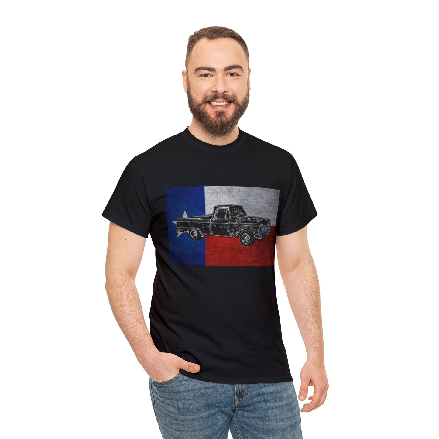 Vintage Texas Flag Pickup Truck Heavy Cotton Tee