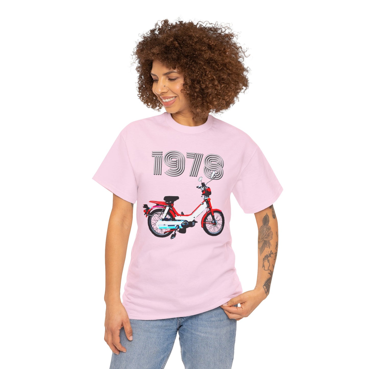 Vintage 1978 Pedal Moped Scooter Mini Bike Motorcycle Moped Heavy Cotton Tee