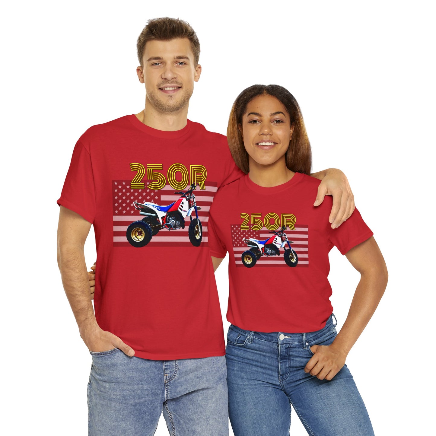 250r ATV ATC Vintage Retro Three Wheeler American Flag Heavy Cotton Tee