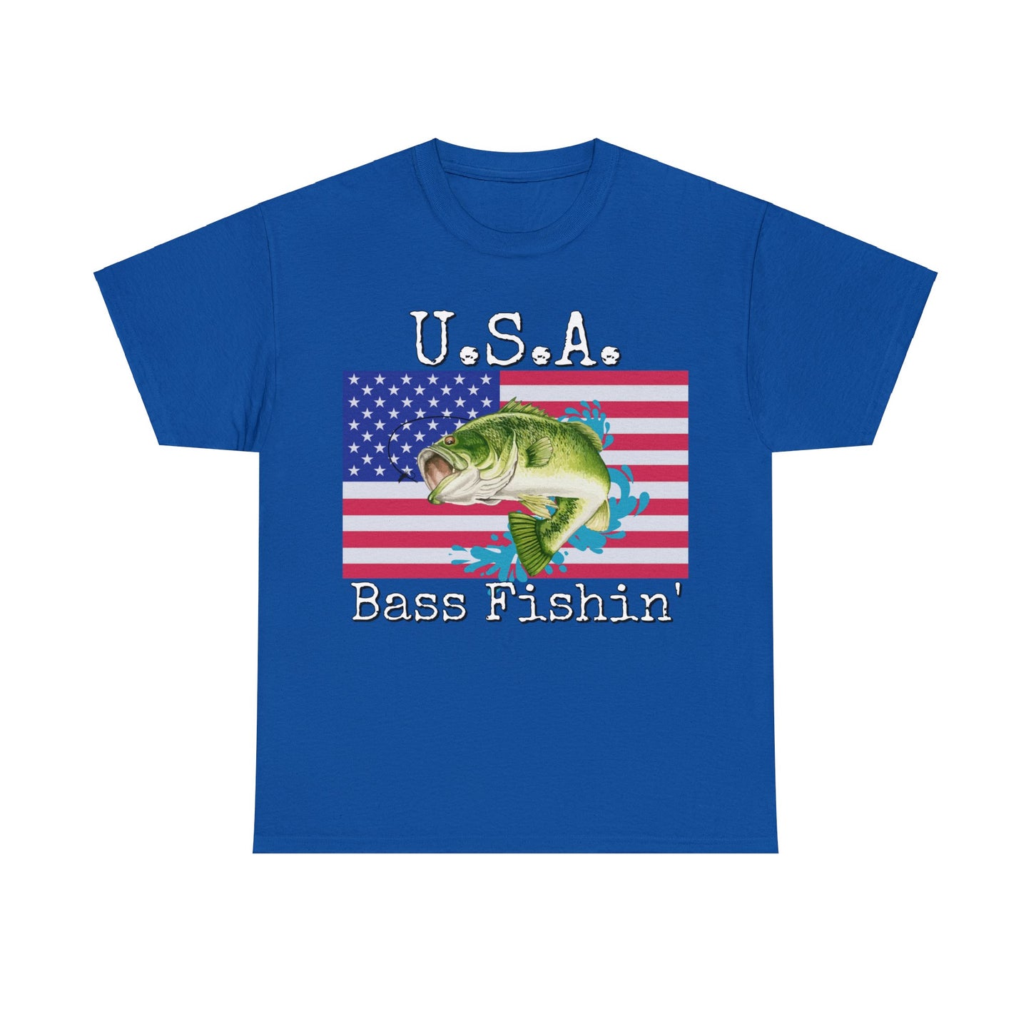 Vintage Retro USA American Flag Bass Fishing Heavy Cotton Tee