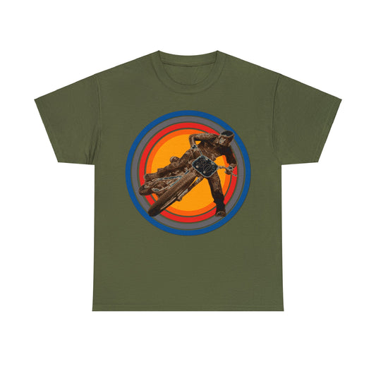Vintage Retro Dirt Track Motorcycle Racer, Old School Motorcyclist Heavy Cotton Tee