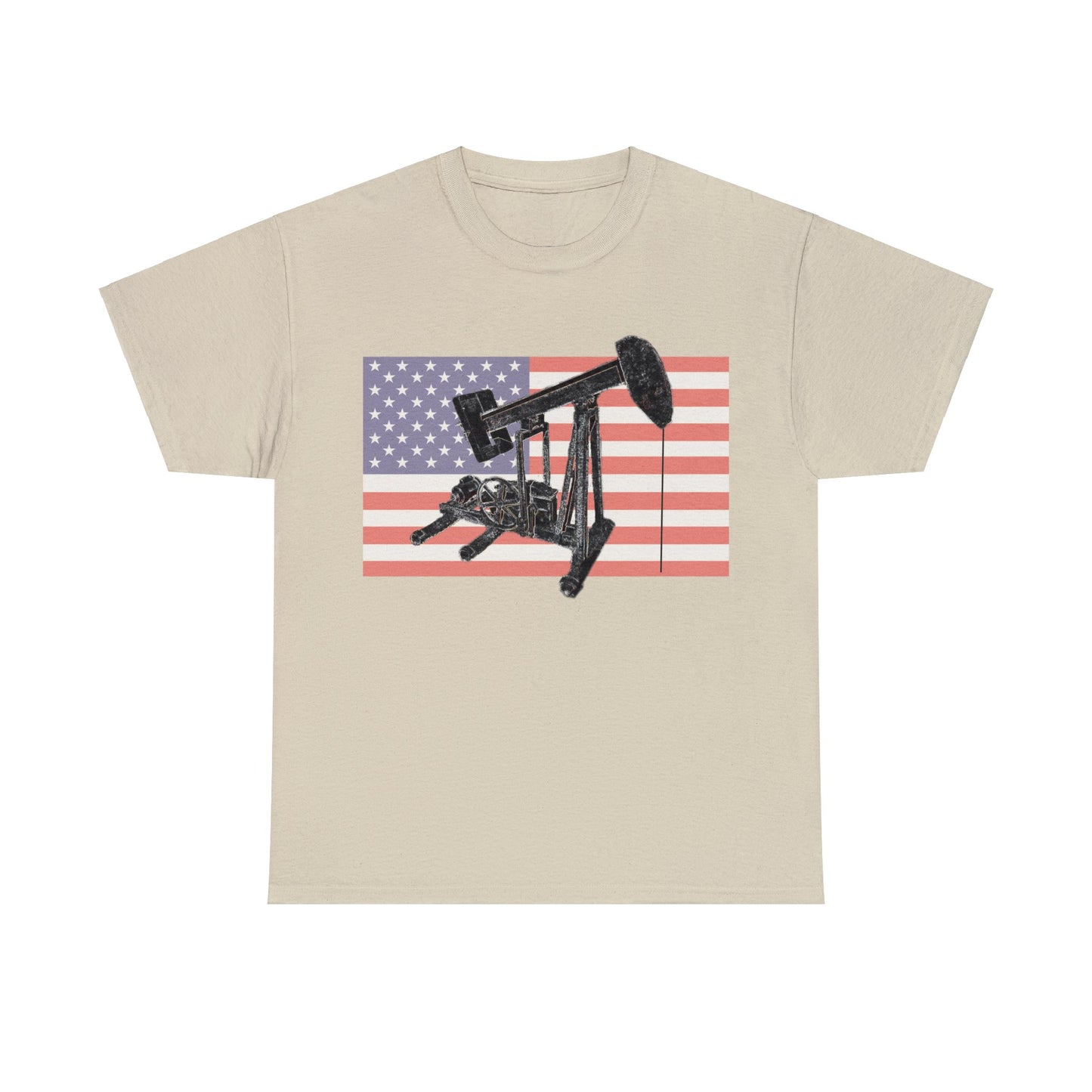 American Oil Worker Pump Jack USA Flag Heavy Cotton Tee