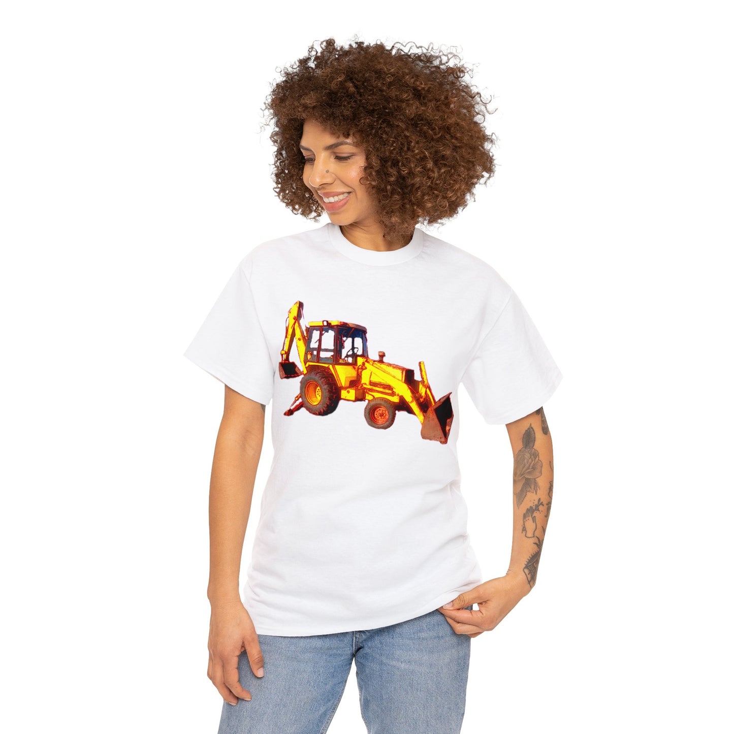 Back Hoe, Tractor, Bulldozer, Excavator, Construction, Under Construction Heavy Cotton Tee