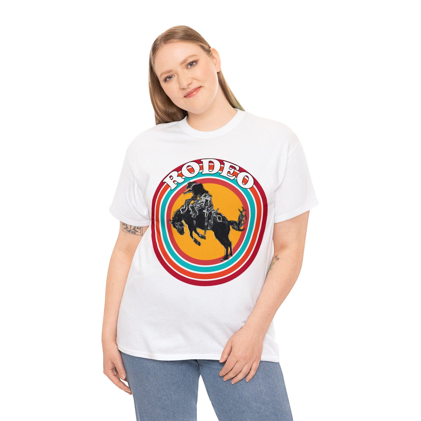 Rodeo, Bronco Rider, Bronc Buster, Cowboy Rider, Horse Rider, Wild Horse Heavy Cotton Tee