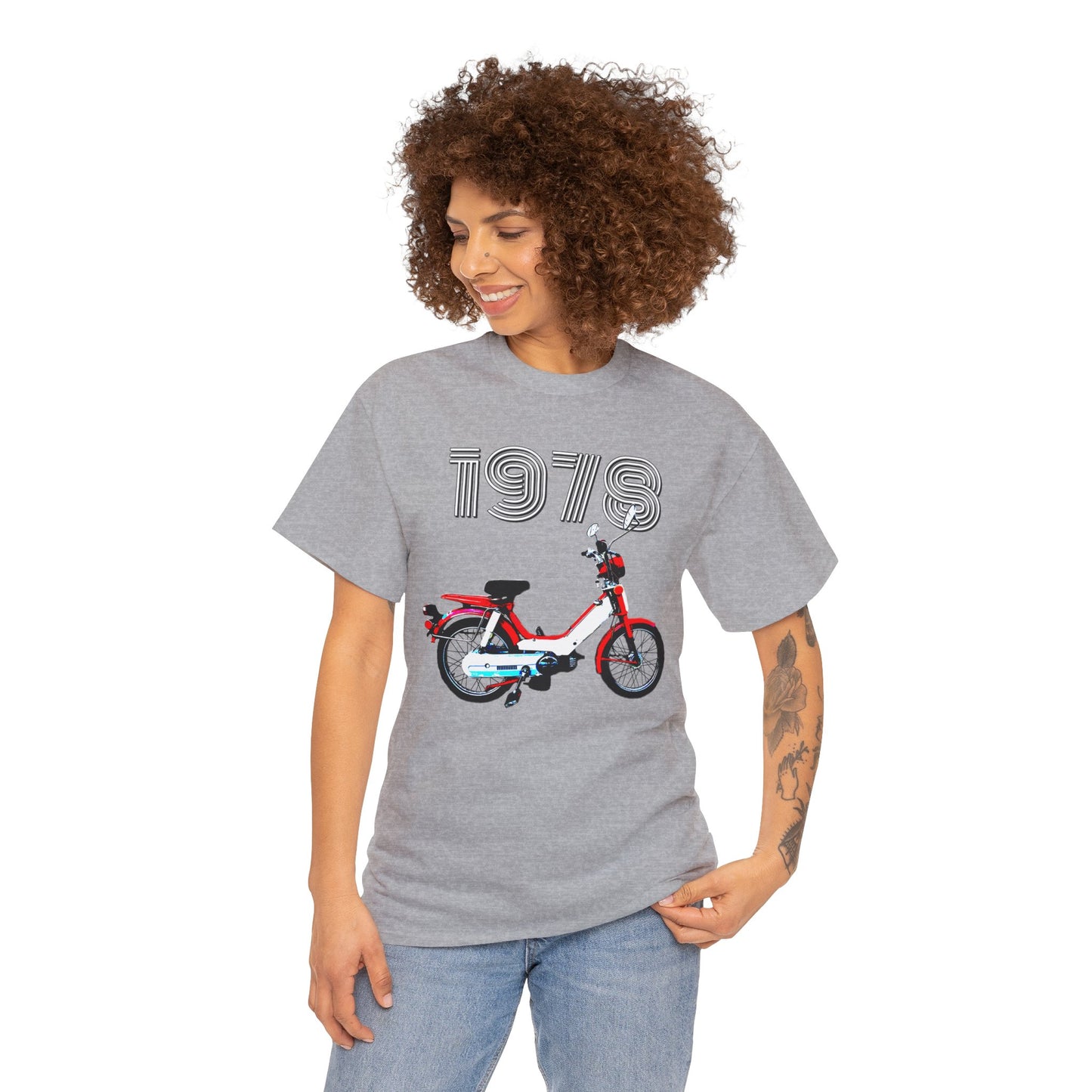 Vintage 1978 Pedal Moped Scooter Mini Bike Motorcycle Moped Heavy Cotton Tee