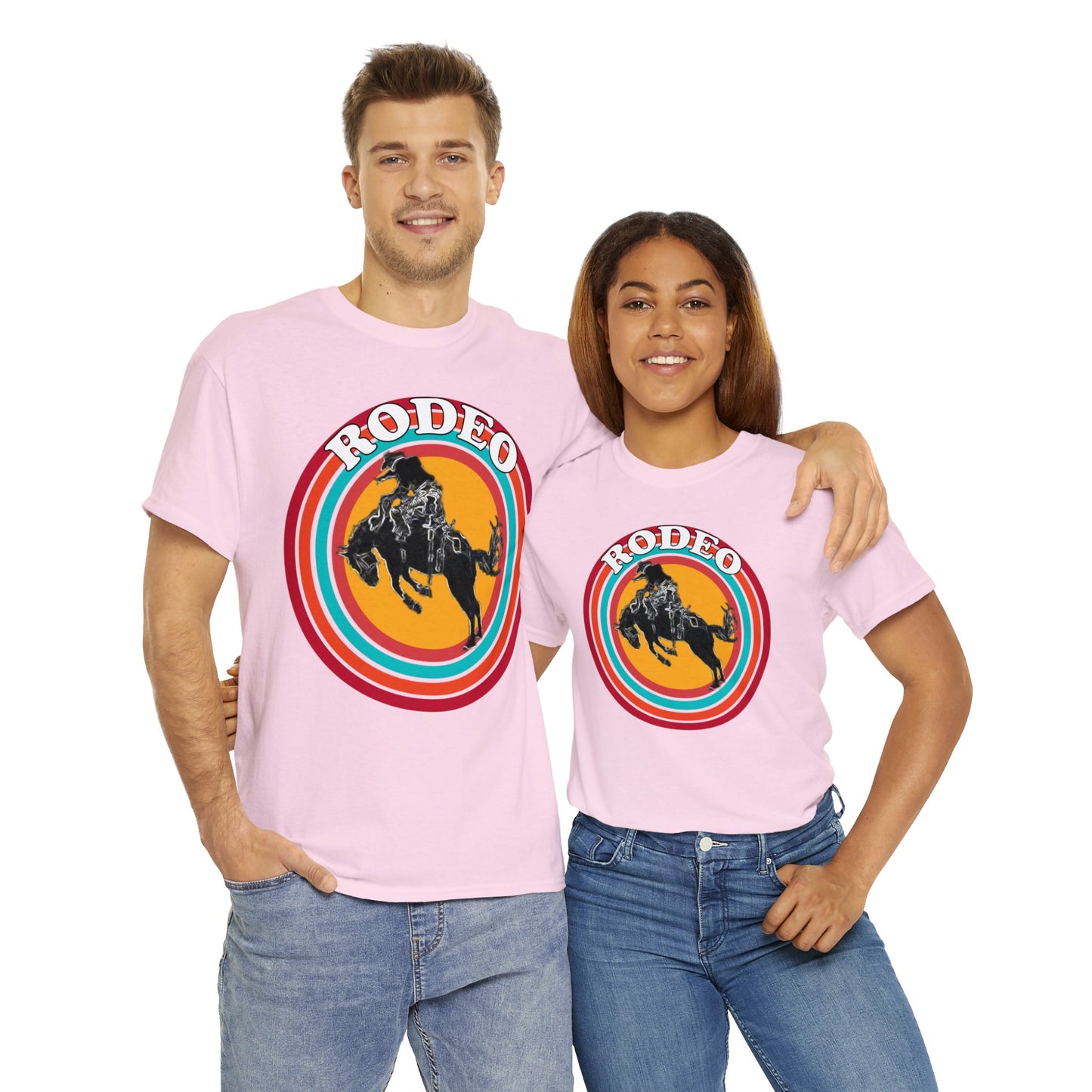 Rodeo, Bronco Rider, Bronc Buster, Cowboy Rider, Horse Rider, Wild Horse Heavy Cotton Tee