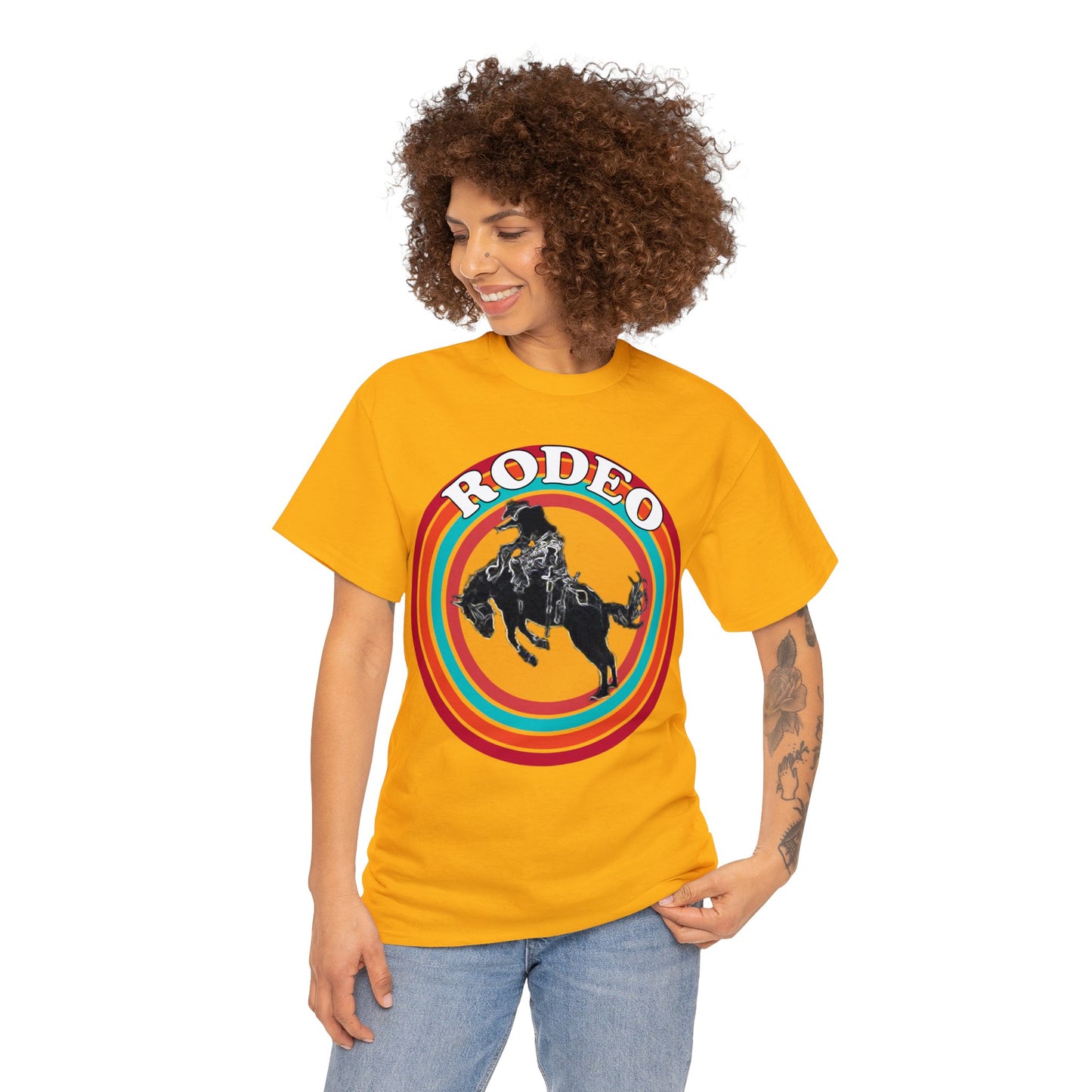 Rodeo, Bronco Rider, Bronc Buster, Cowboy Rider, Horse Rider, Wild Horse Heavy Cotton Tee