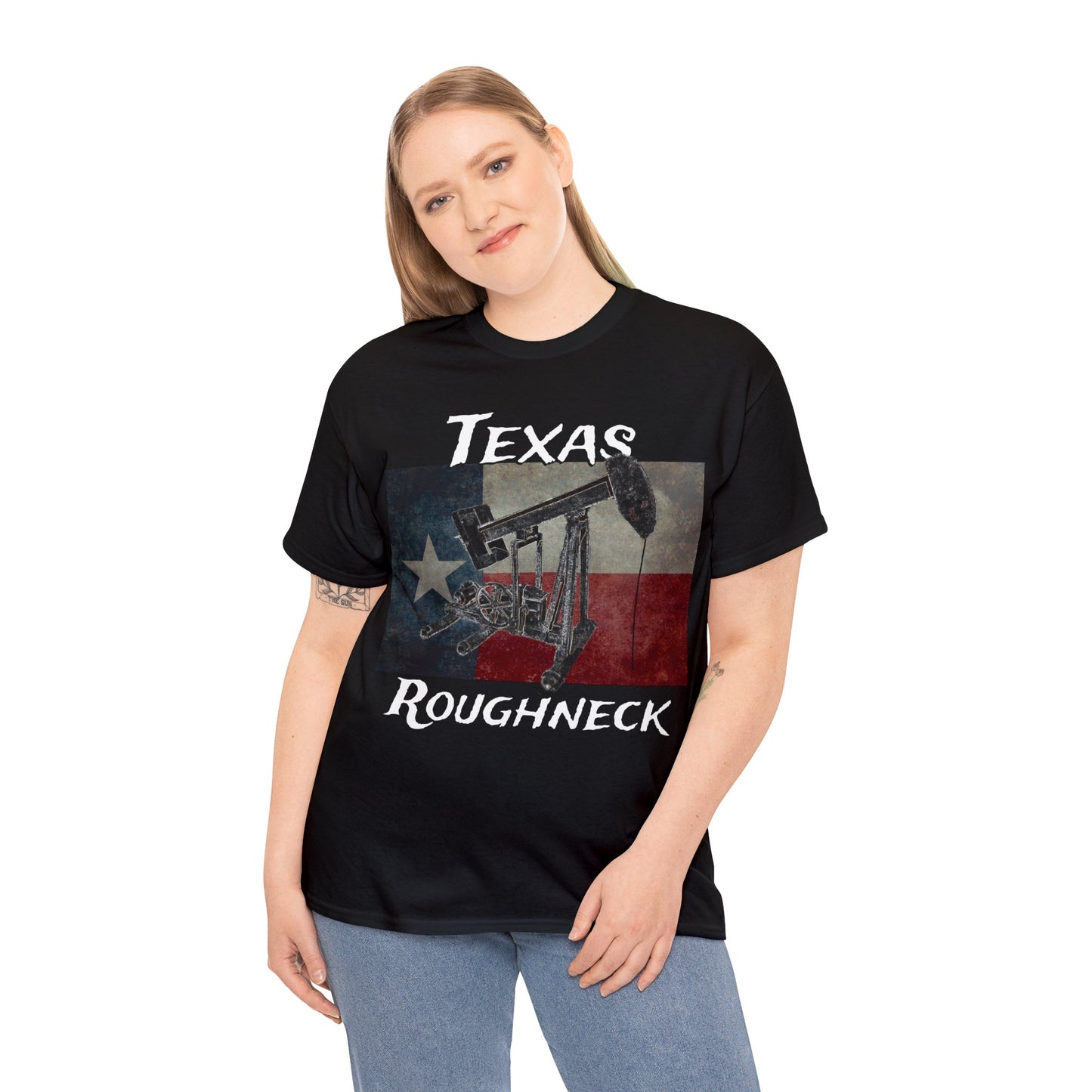 Texas Oil Worker, Rough Neck, Pump Jack Heavy Cotton Tee