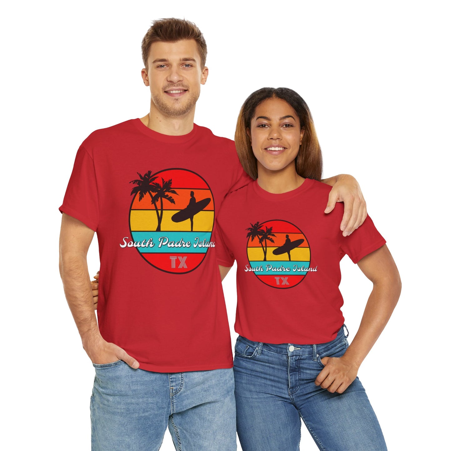 South Padre Island Texas, South Padre Surfer, Palm Trees Heavy Cotton Tee