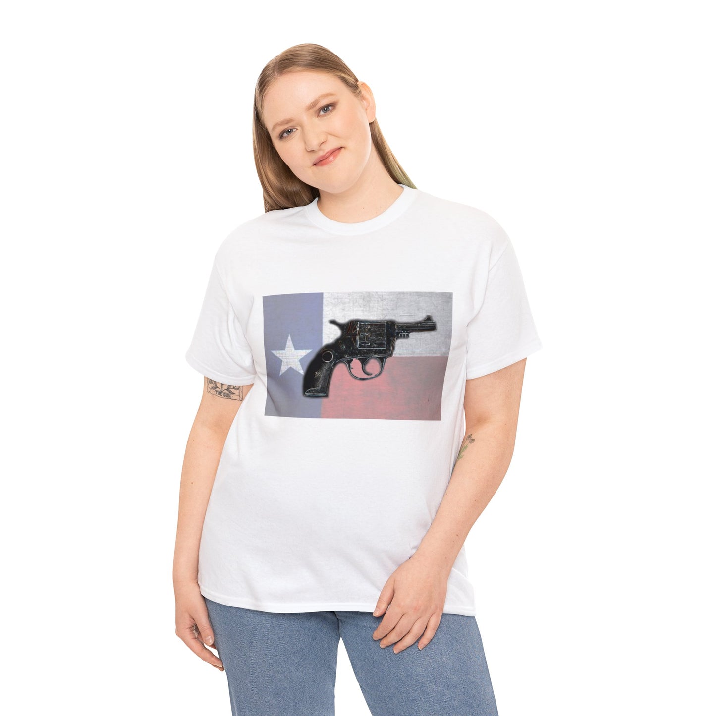 Vintage Pistol Revolver Texas Flag Heavy Cotton Tee