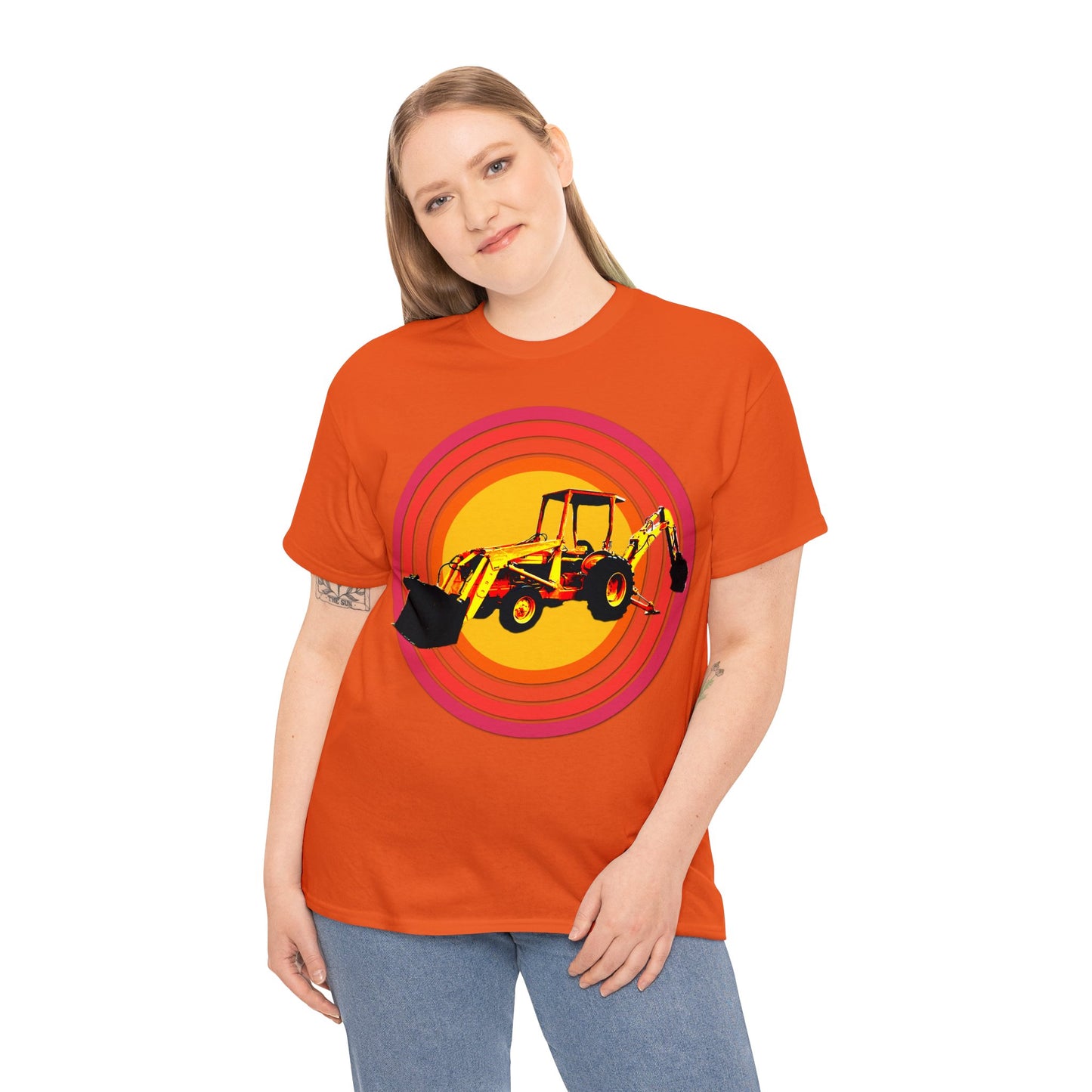 Back Hoe, Tractor, Bulldozer, Excavator, Construction, Under Construction Heavy Cotton Tee