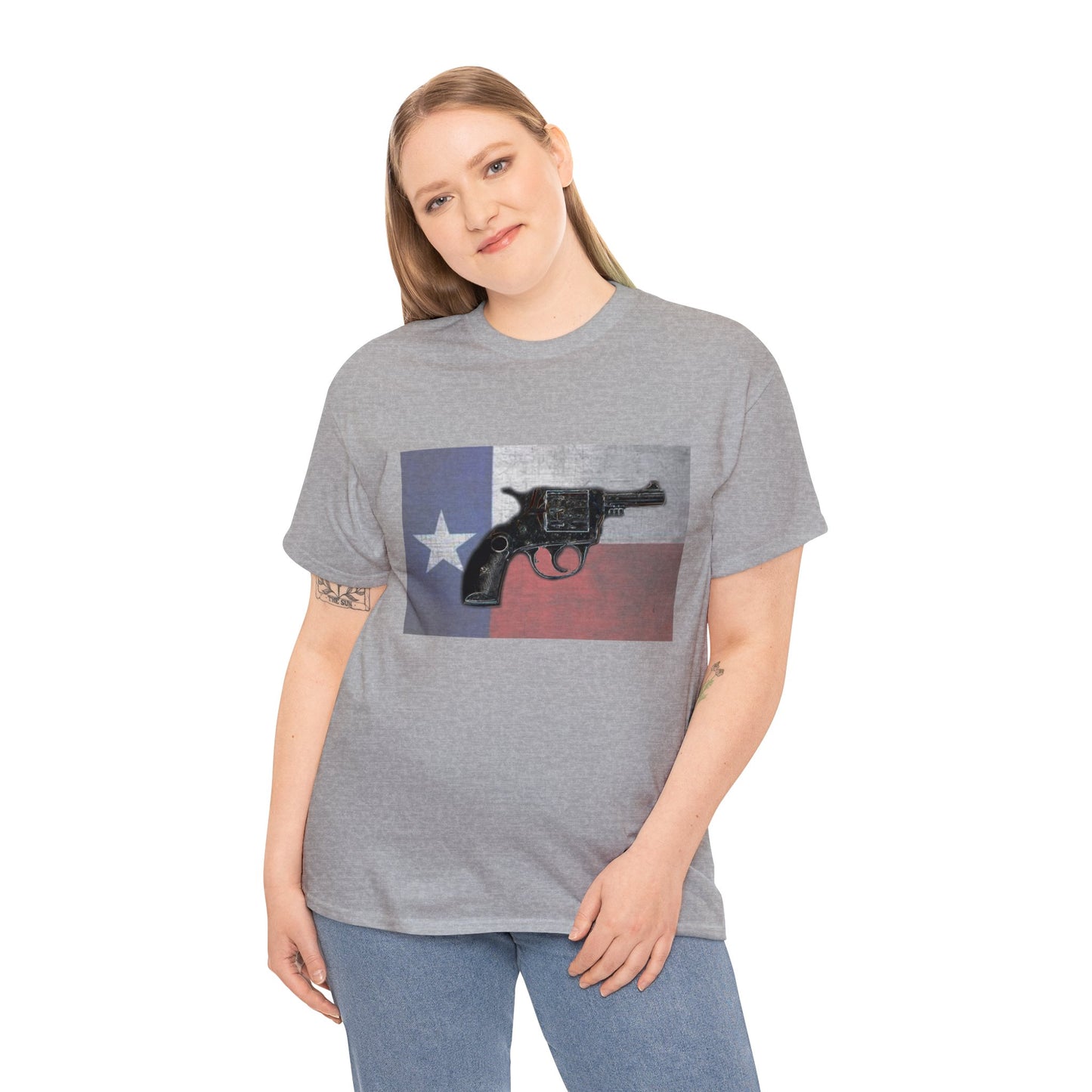 Vintage Pistol Revolver Texas Flag Heavy Cotton Tee