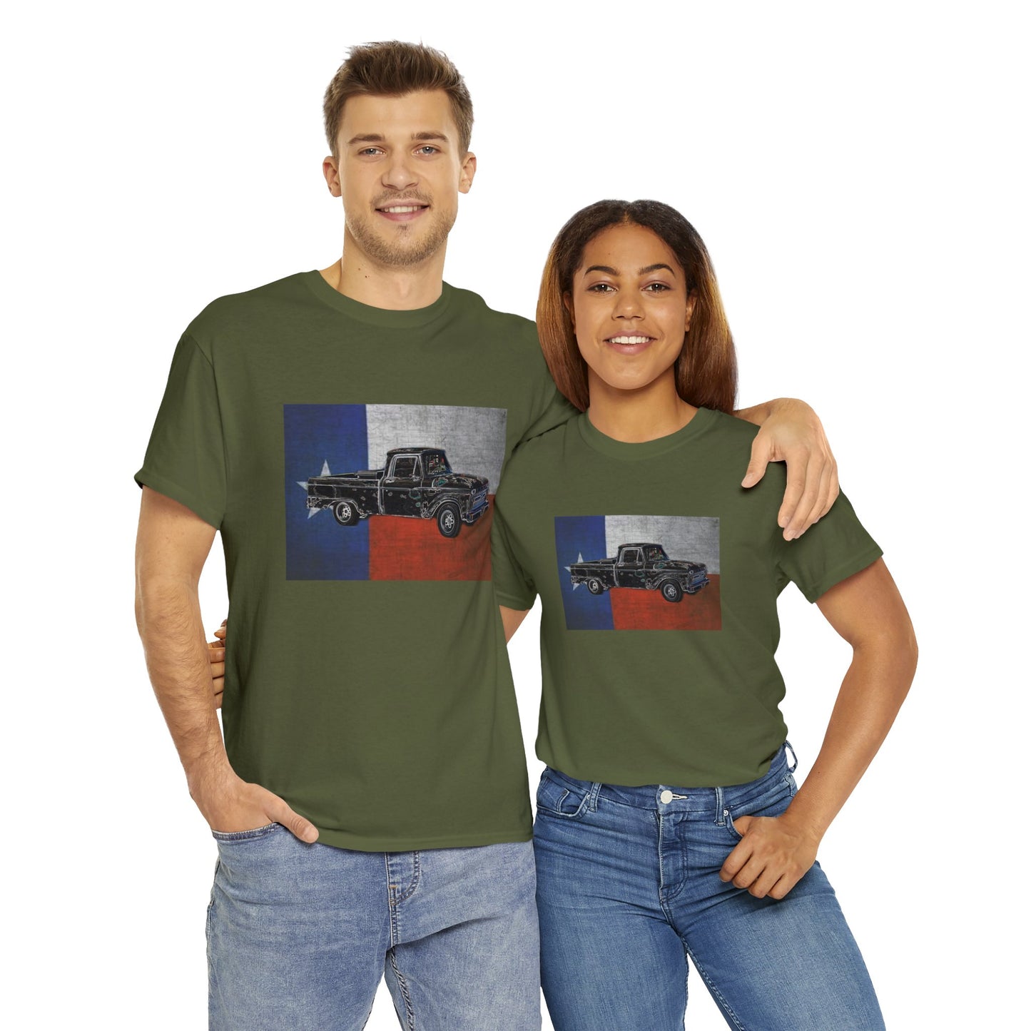 Vintage Texas Flag Pickup Truck Heavy Cotton Tee