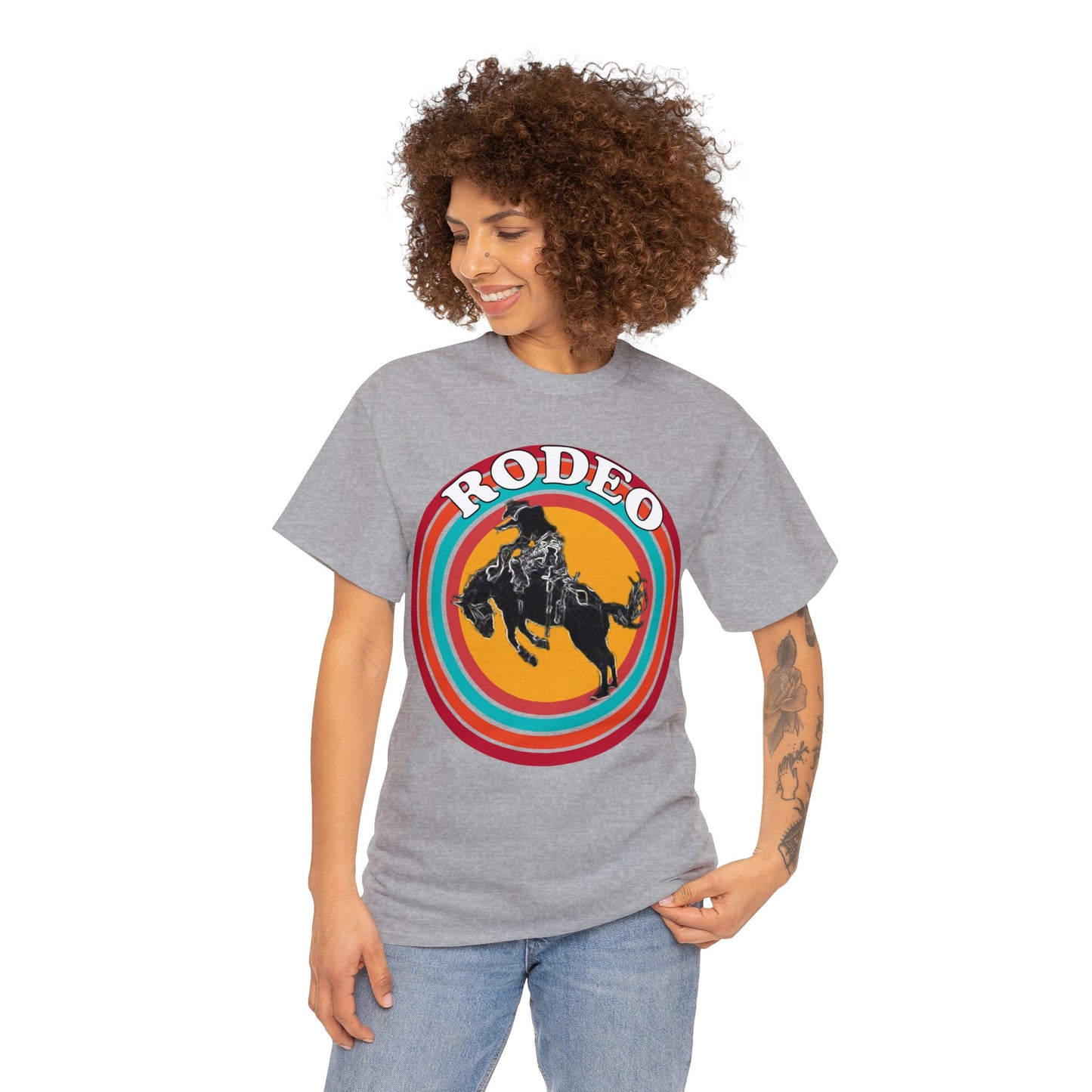 Rodeo, Bronco Rider, Bronc Buster, Cowboy Rider, Horse Rider, Wild Horse Heavy Cotton Tee