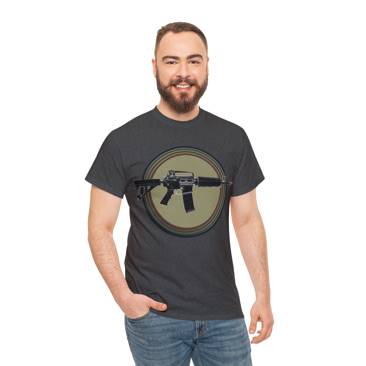 AR 15, Tactitcal Gun, Military Gun, Machine Gun Heavy Cotton Tee