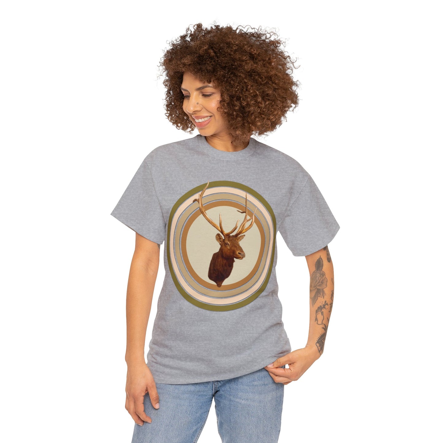 Elk Head, Elk Hunter, Camo Elk Design, Elk Hunting Heavy Cotton Tee