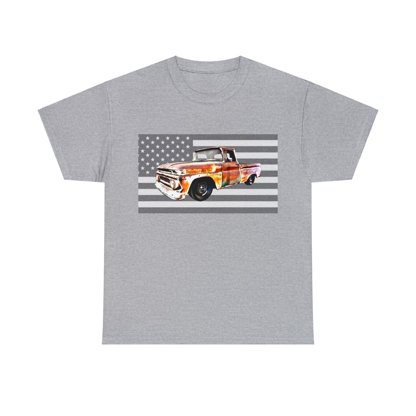 Vintage American Made Pickup Truck and Flag, Antique USA Truck Heavy Cotton Tee