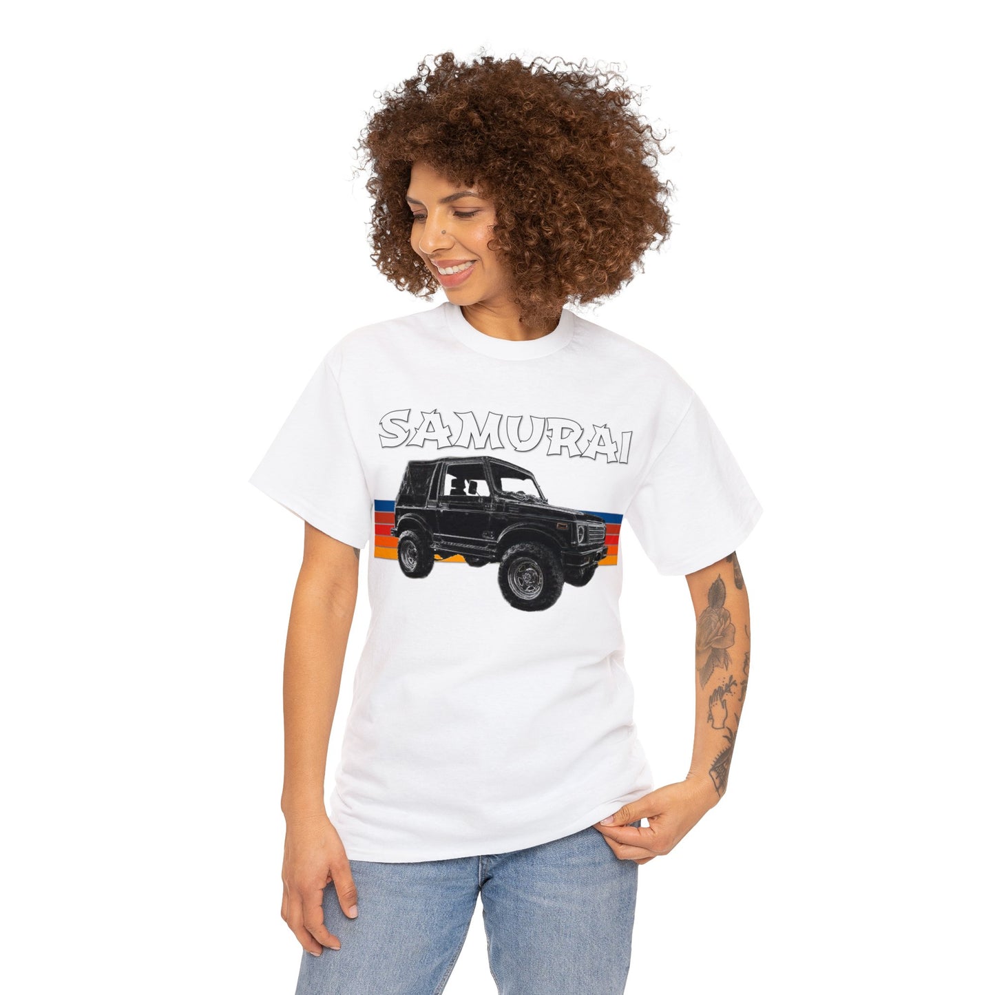 Samurai Vintage Retro 4x4 Truck, Samurai 4 Wheel Drive Car Heavy Cotton Tee