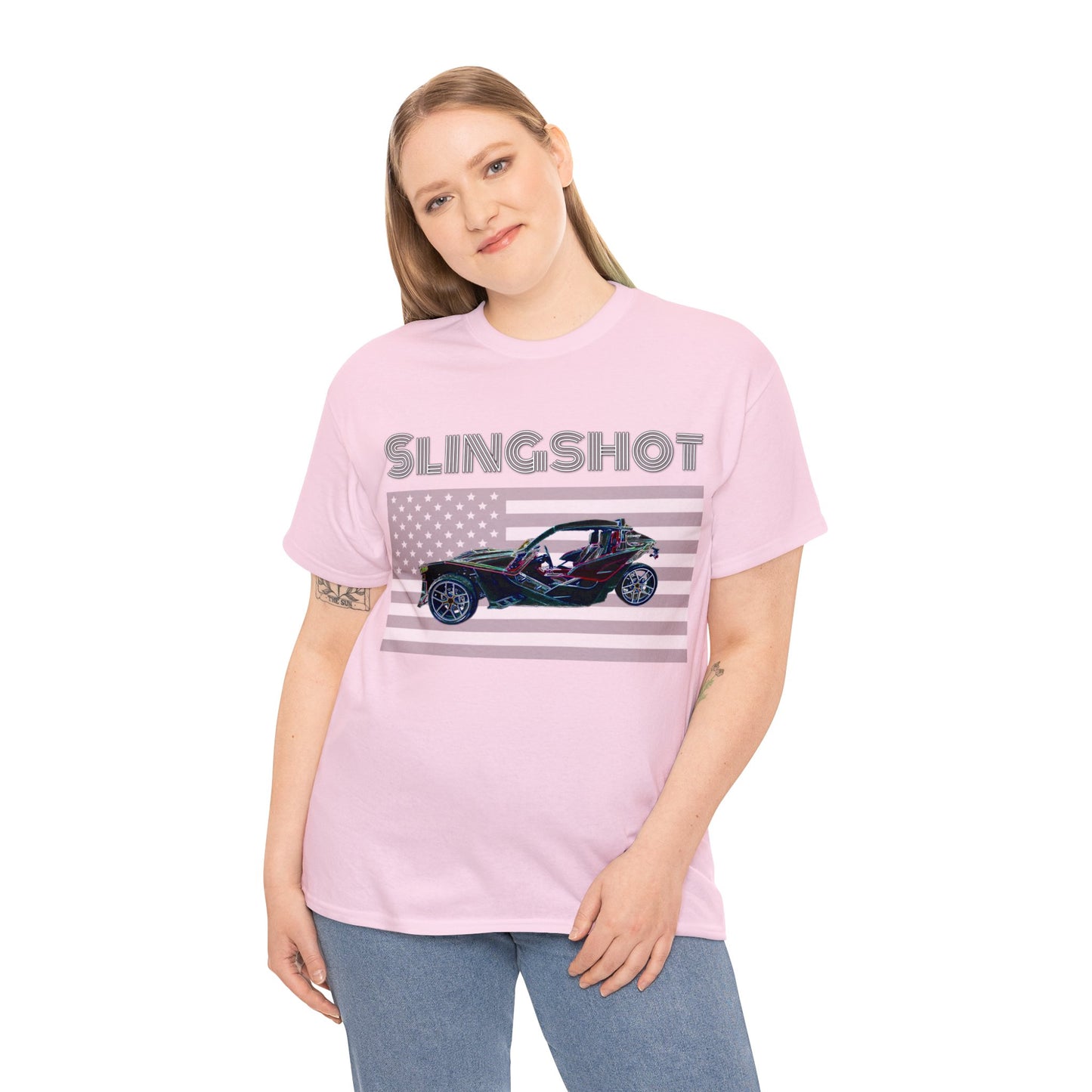 Sling Shot Three Wheel Car, Slingshot Convertible, American Flag Heavy Cotton Tee